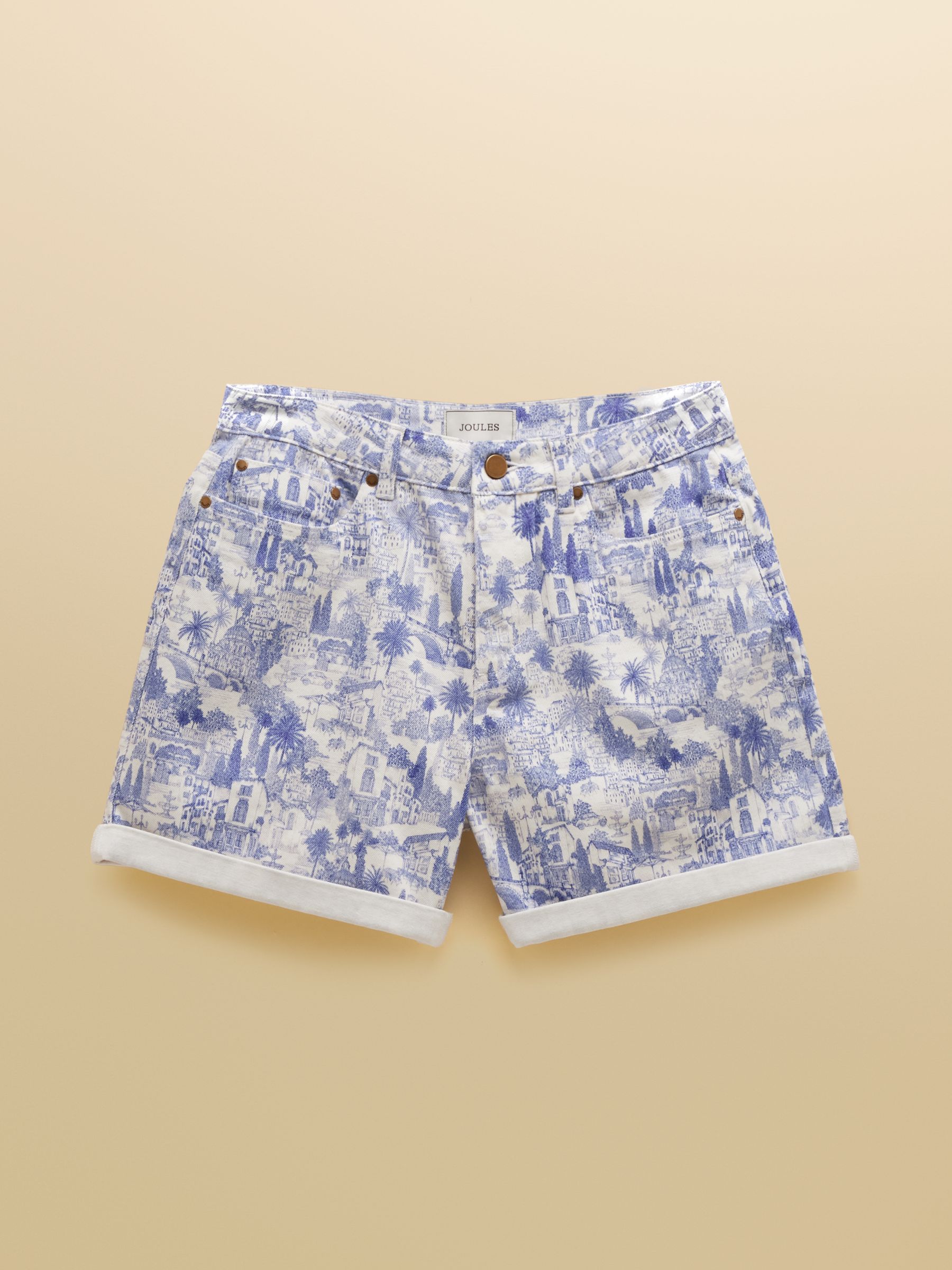 Blue & White Toile Printed Denim Shorts - Image 8 of 8 Blue & White Toile Printed Denim Shorts - Image 8 of 8