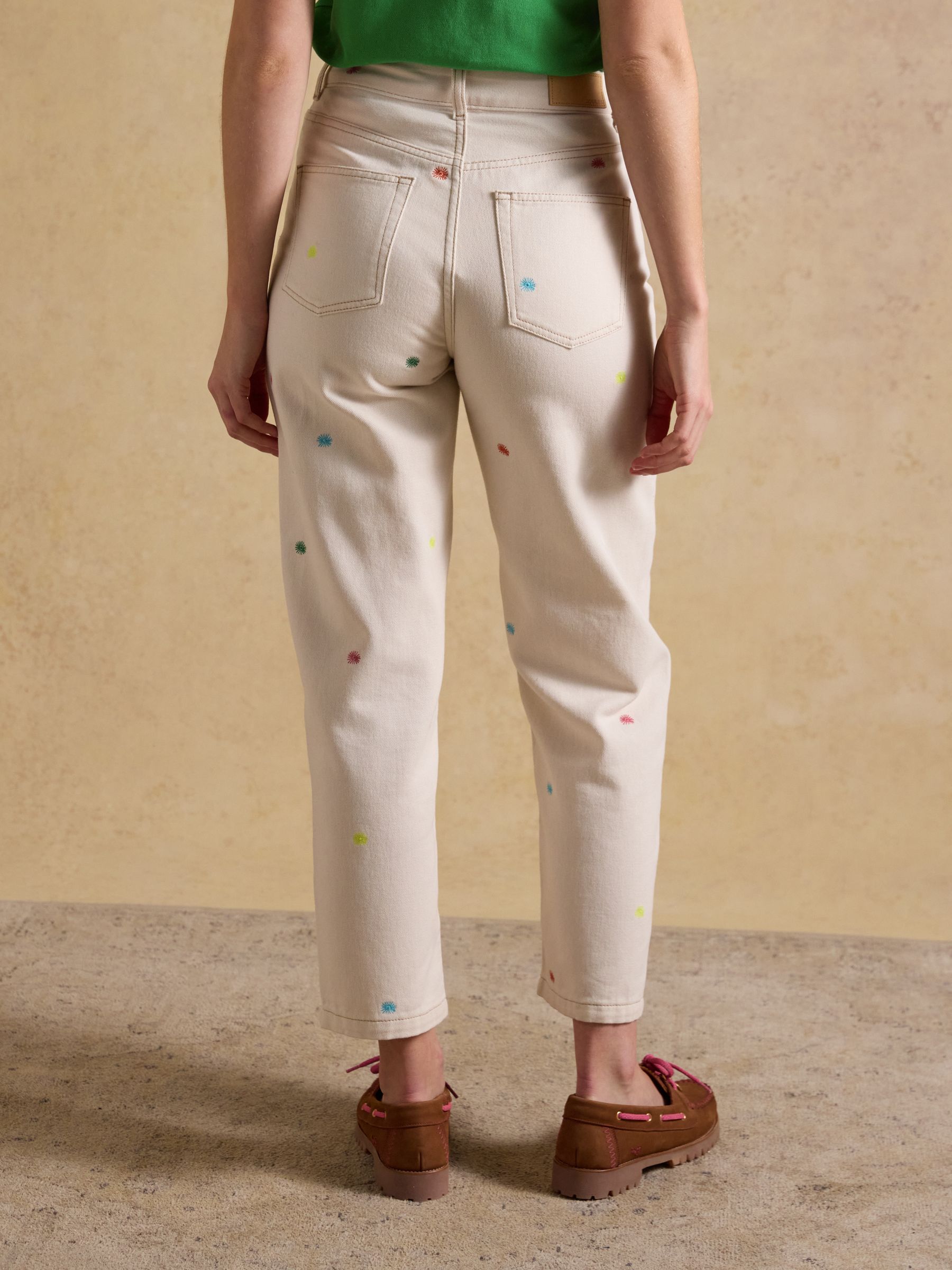 Cream Embroidered High-Waisted Tapered Fit Jeans - Image 2 of 7 Cream Embroidered High-Waisted Tapered Fit Jeans - Image 2 of 7