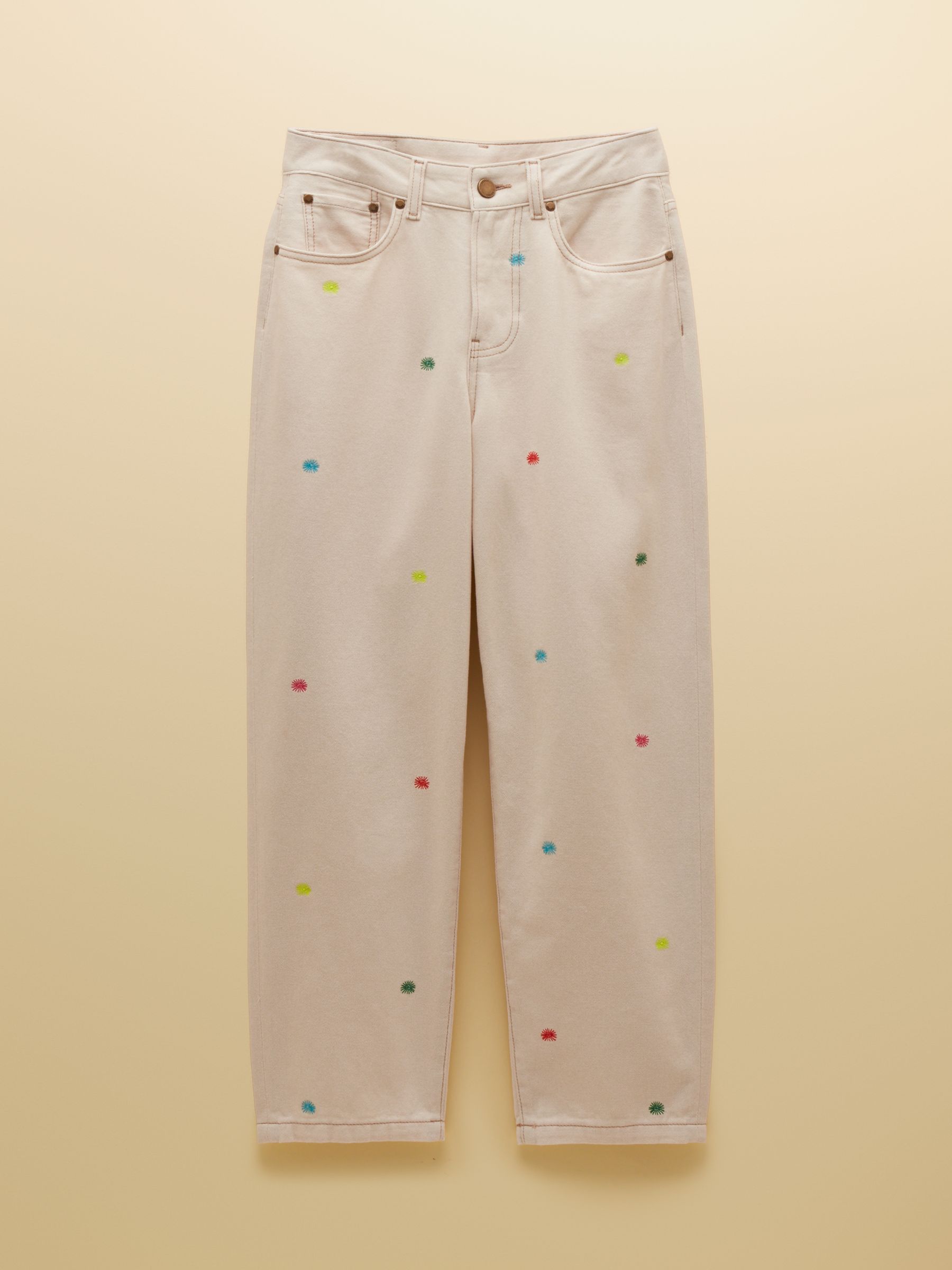 Cream Embroidered High-Waisted Tapered Fit Jeans - Image 7 of 7