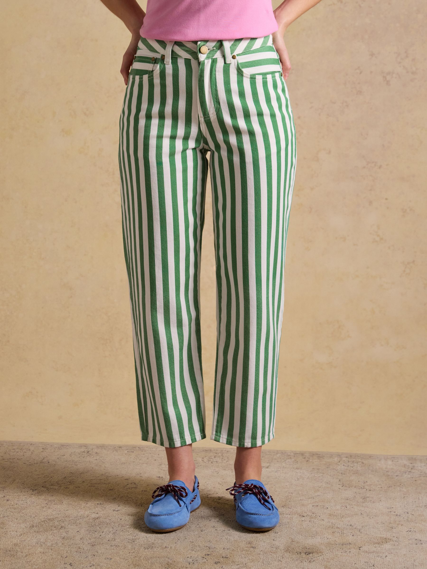 Green Striped High-Waisted Tapered Fit Jeans - Image 1 of 7