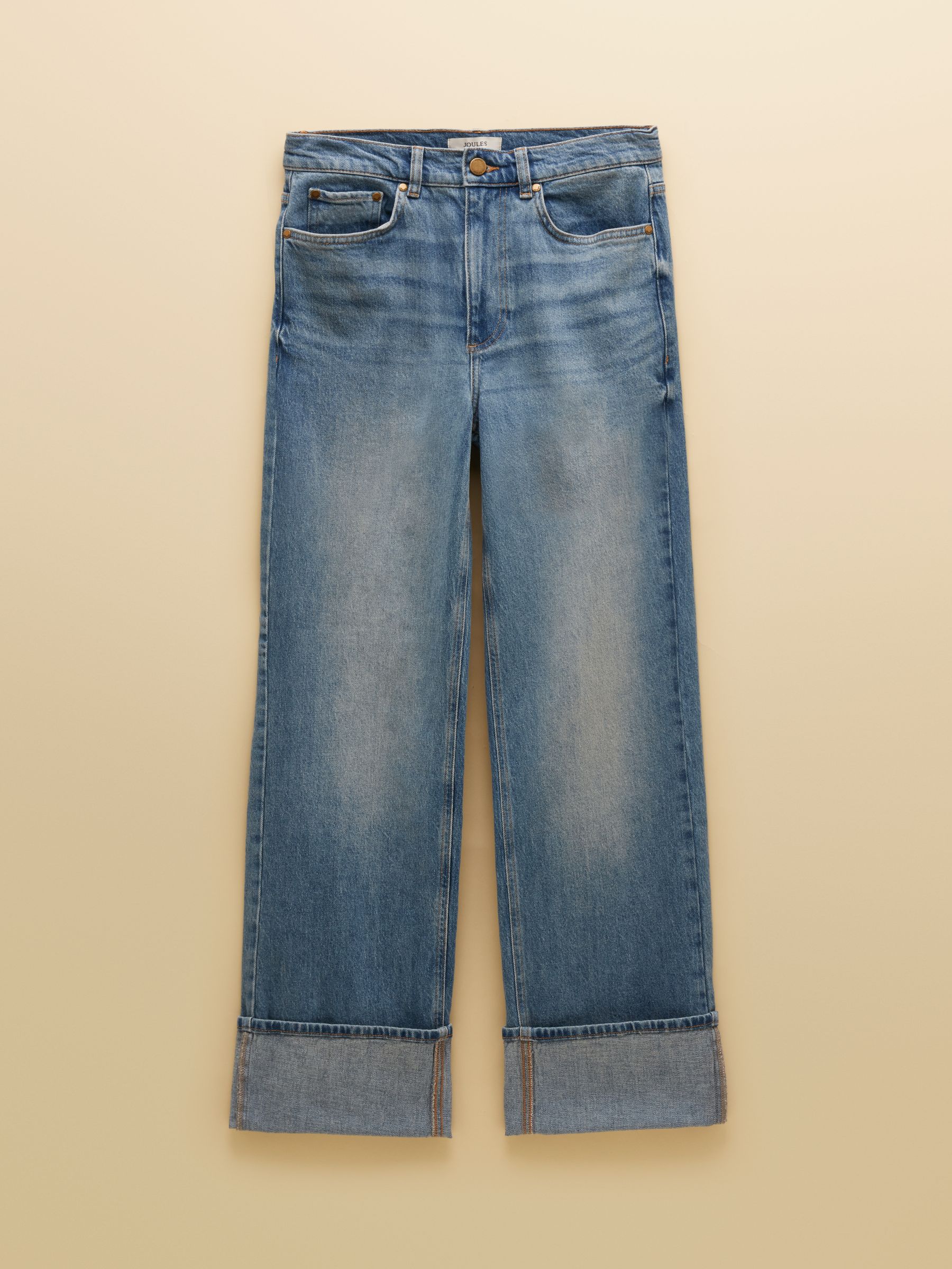 High Waisted Mid Blue Wide Leg Turn Up Jeans - Image 10 of 10