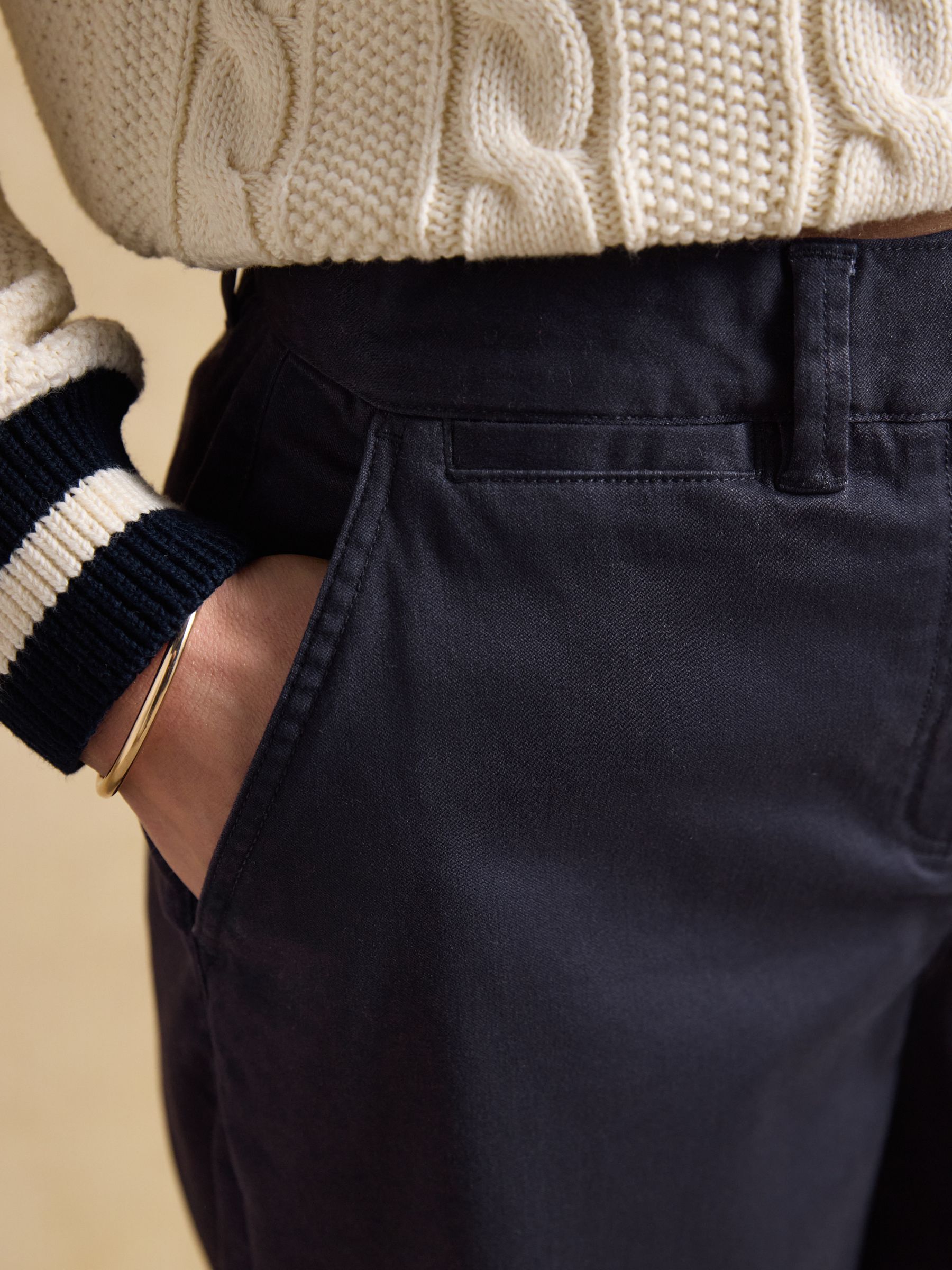 Navy Wide Leg Cropped Chino Trousers with Elasticated Waist - Image 4 of 6