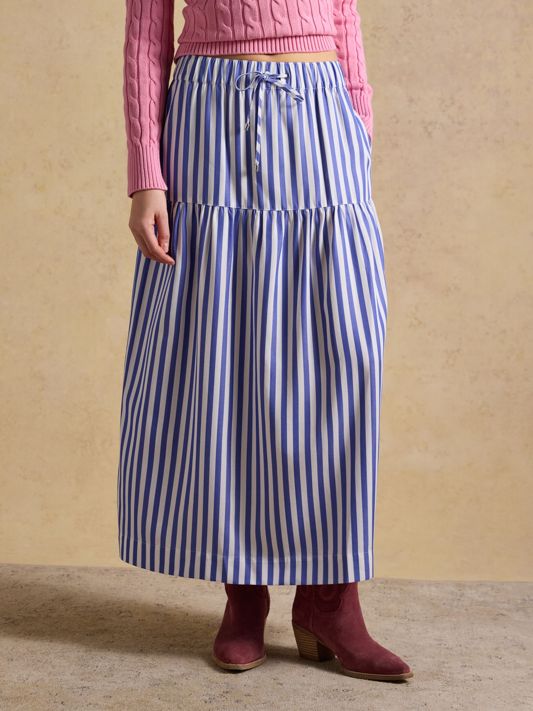 Blue Stripe Elasticated waist Woven  Midi Skirt - Image 1 of 6