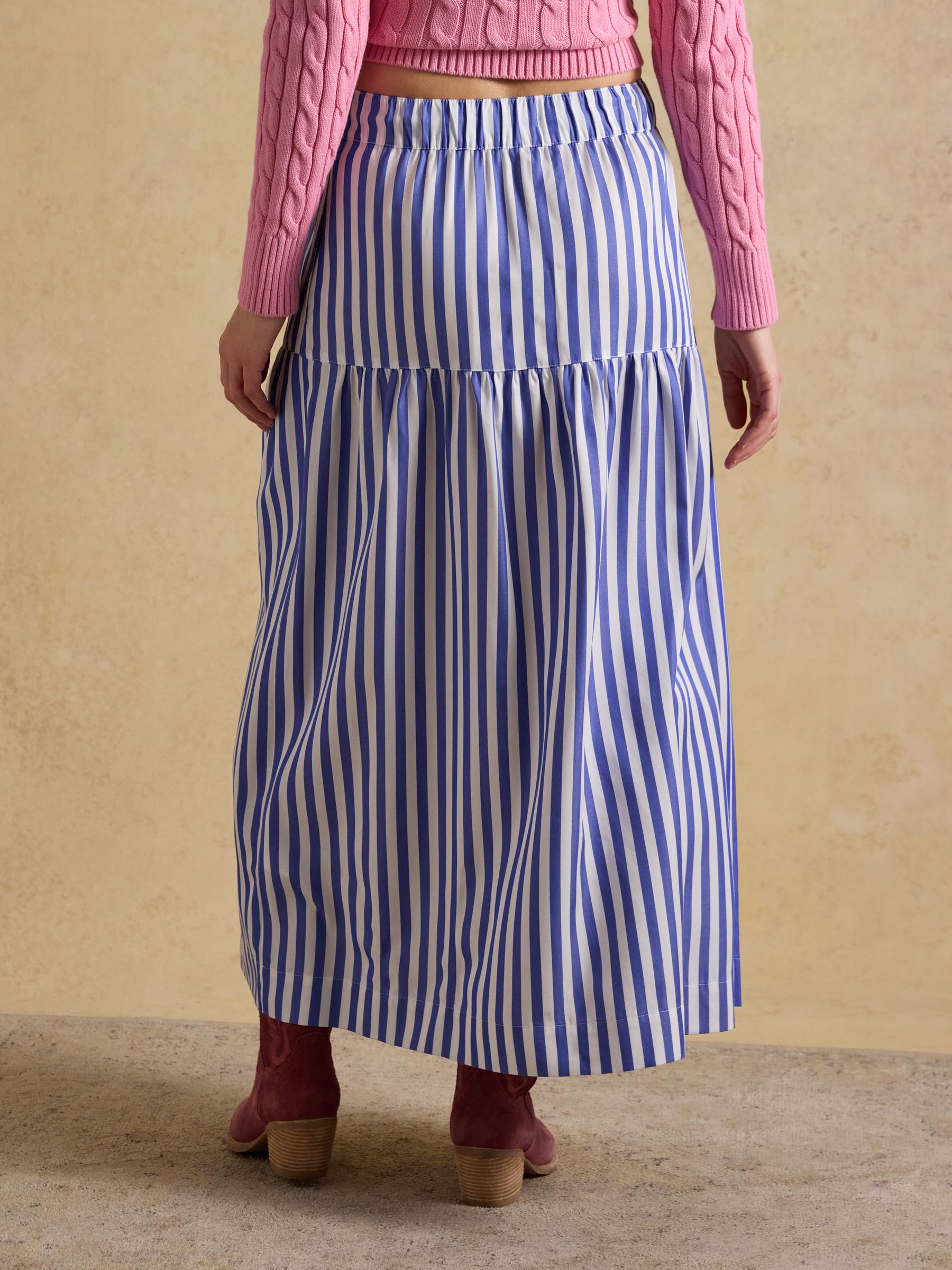 Blue Stripe Elasticated waist Woven  Midi Skirt - Image 2 of 6