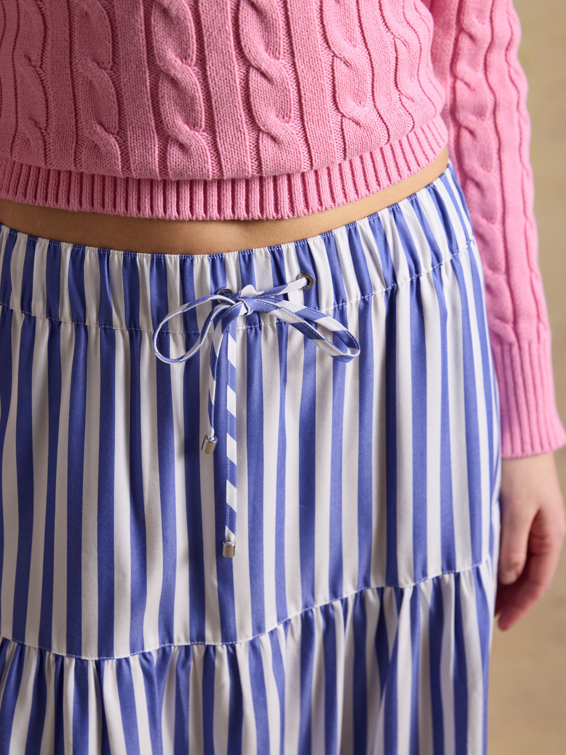 Blue Stripe Elasticated waist Woven  Midi Skirt - Image 4 of 6