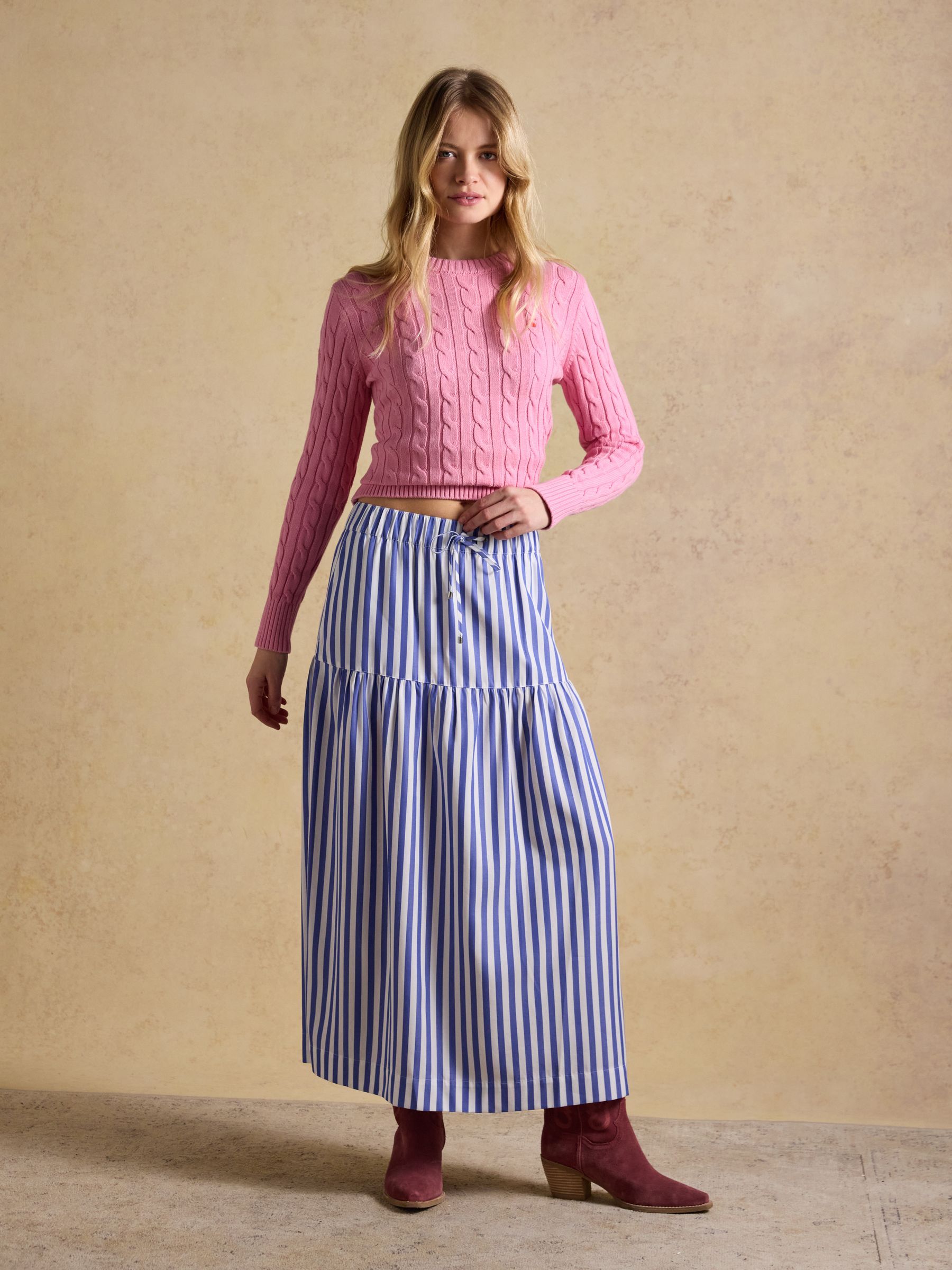 Blue & White Striped Elasticated Waist Woven Midi Skirt - Image 7 of 8