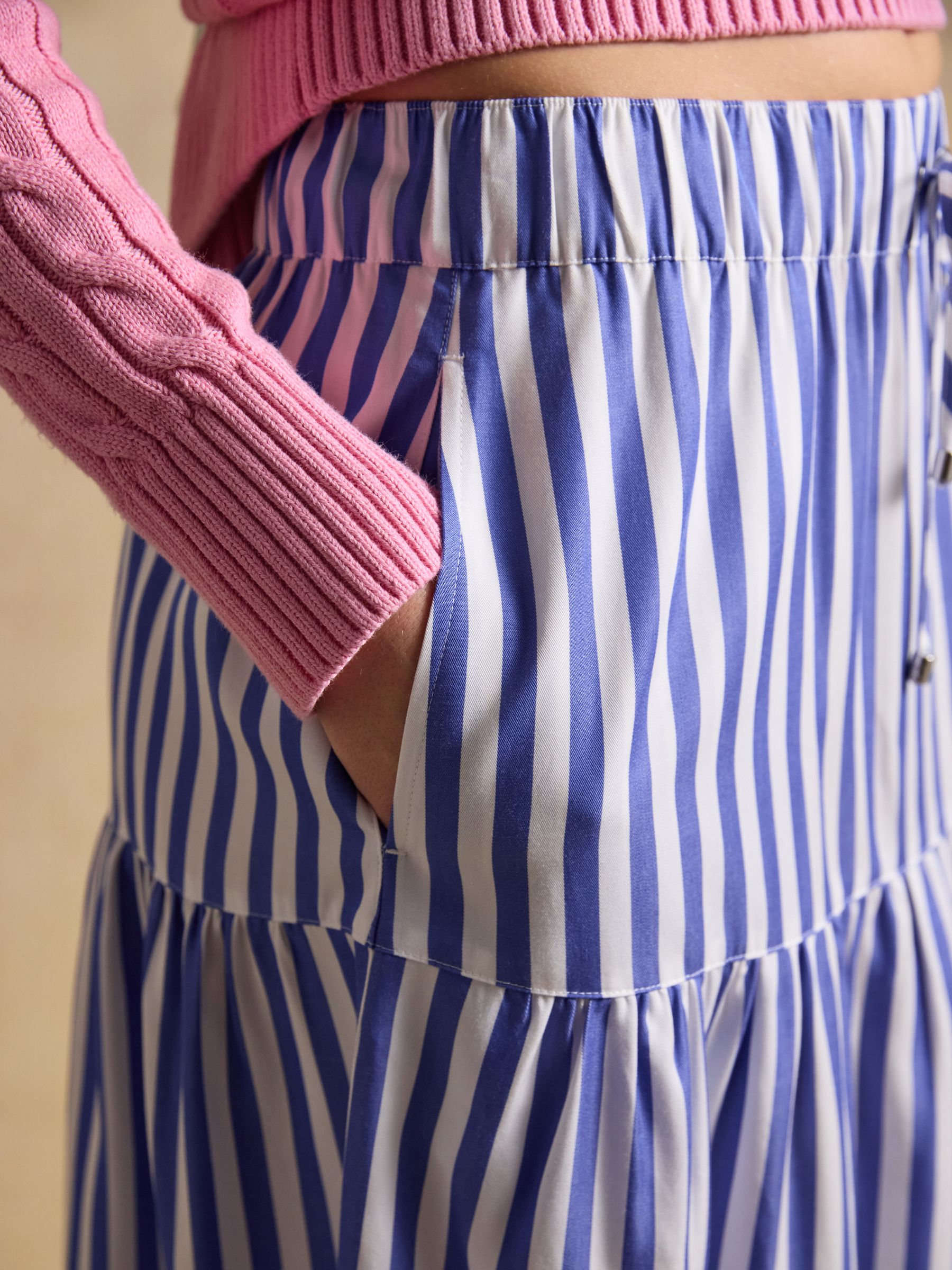 Blue & White Striped Elasticated Waist Woven Midi Skirt - Image 8 of 8