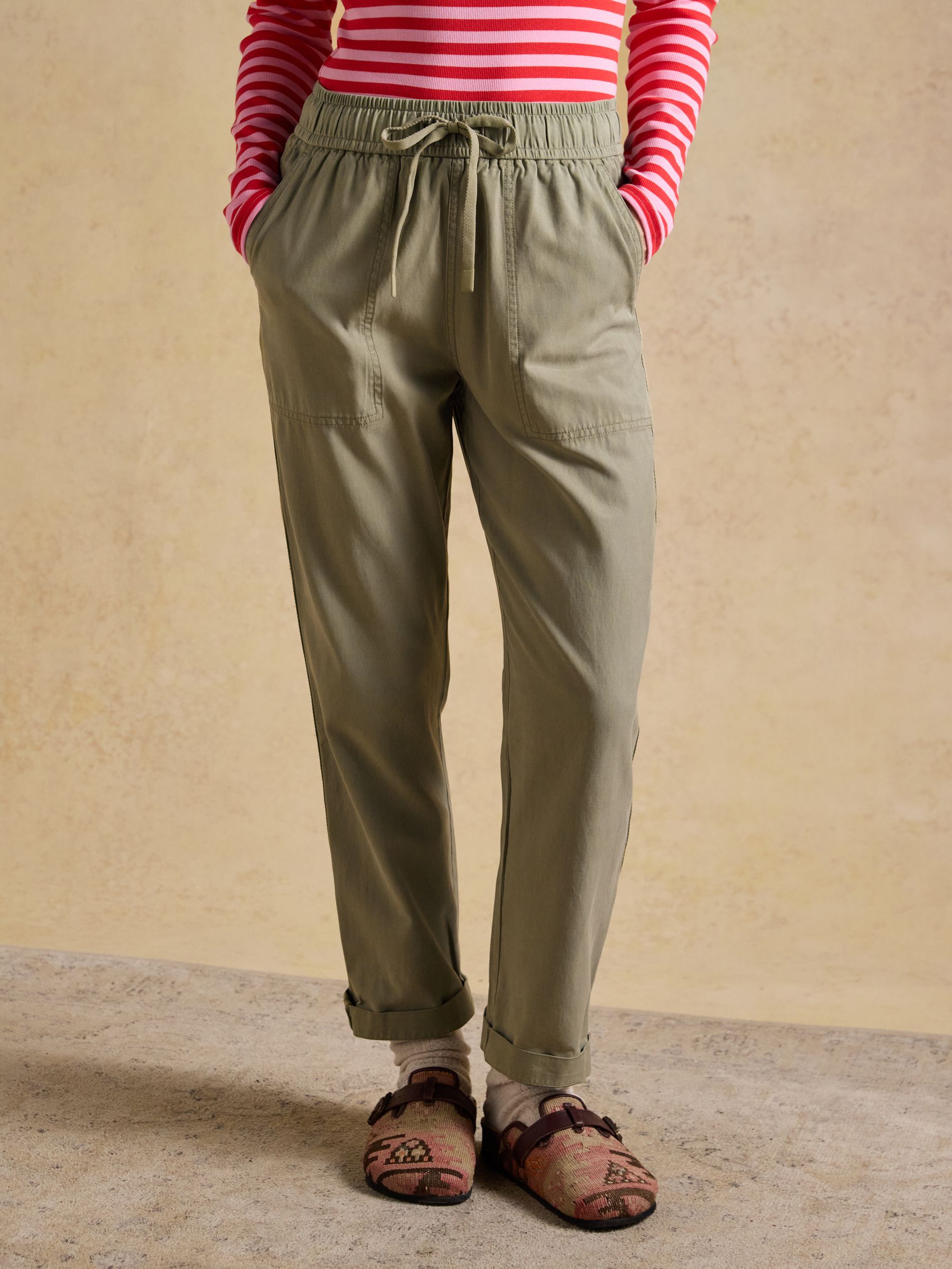 Khaki Green Relaxed Chino Tapered Trousers - Image 3 of 10