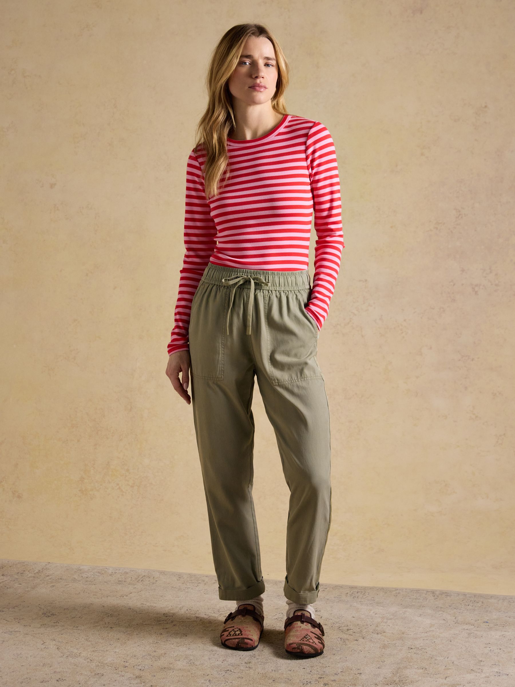 Khaki Green Relaxed Chino Tapered Trousers - Image 5 of 10