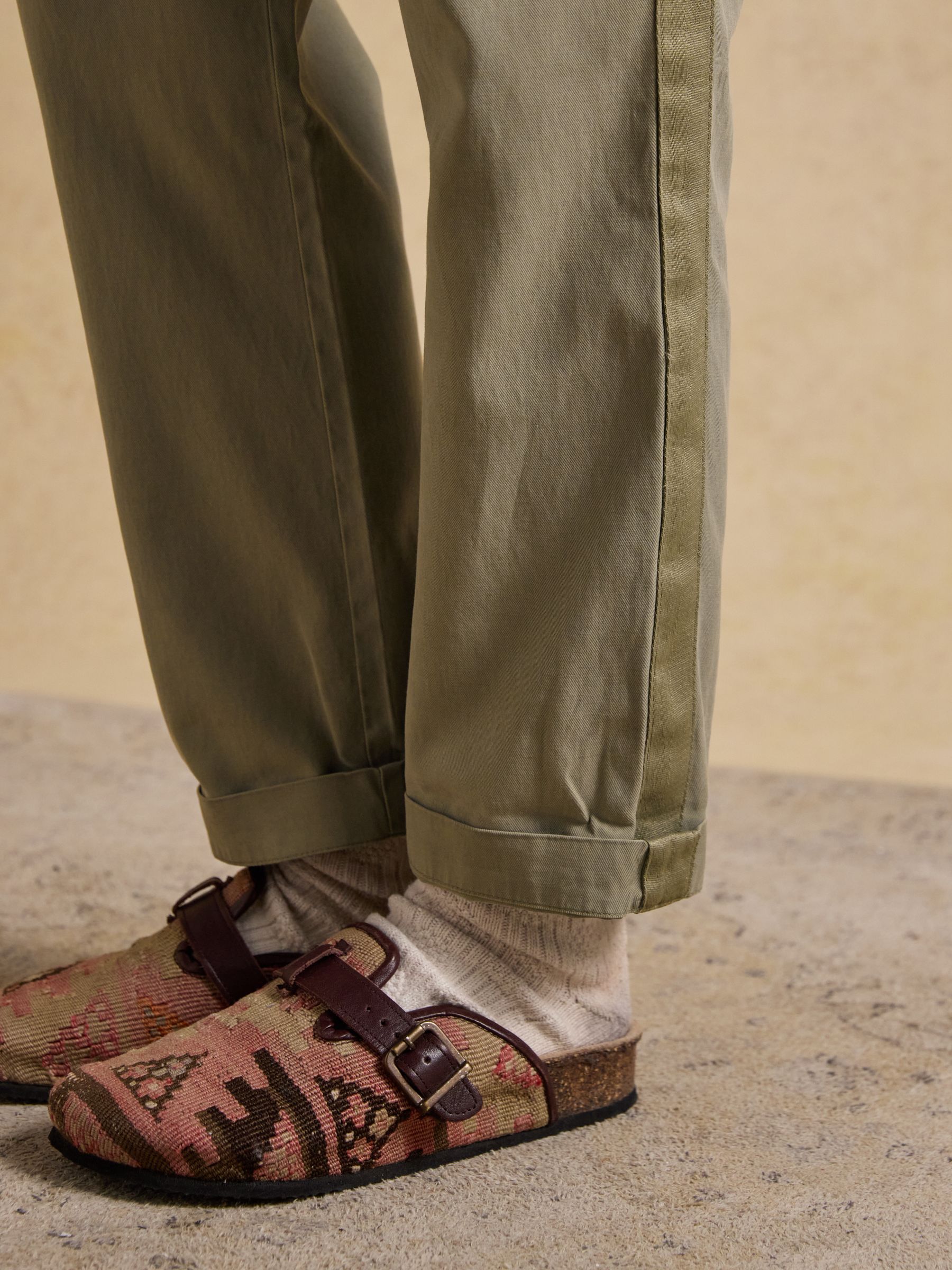 Khaki Green Relaxed Chino Tapered Trousers - Image 7 of 10