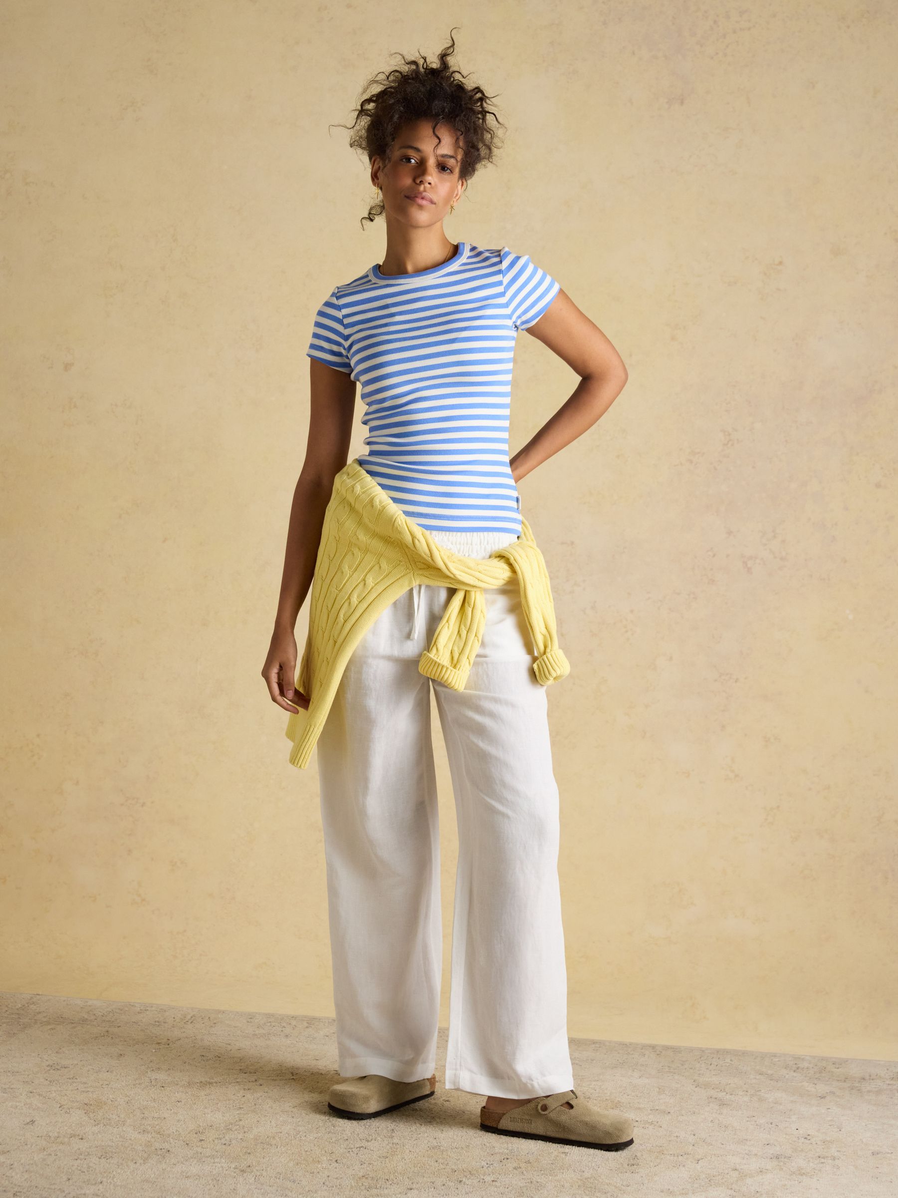 White Relaxed Wide Leg Linen Blend Trousers - Image 3 of 7
