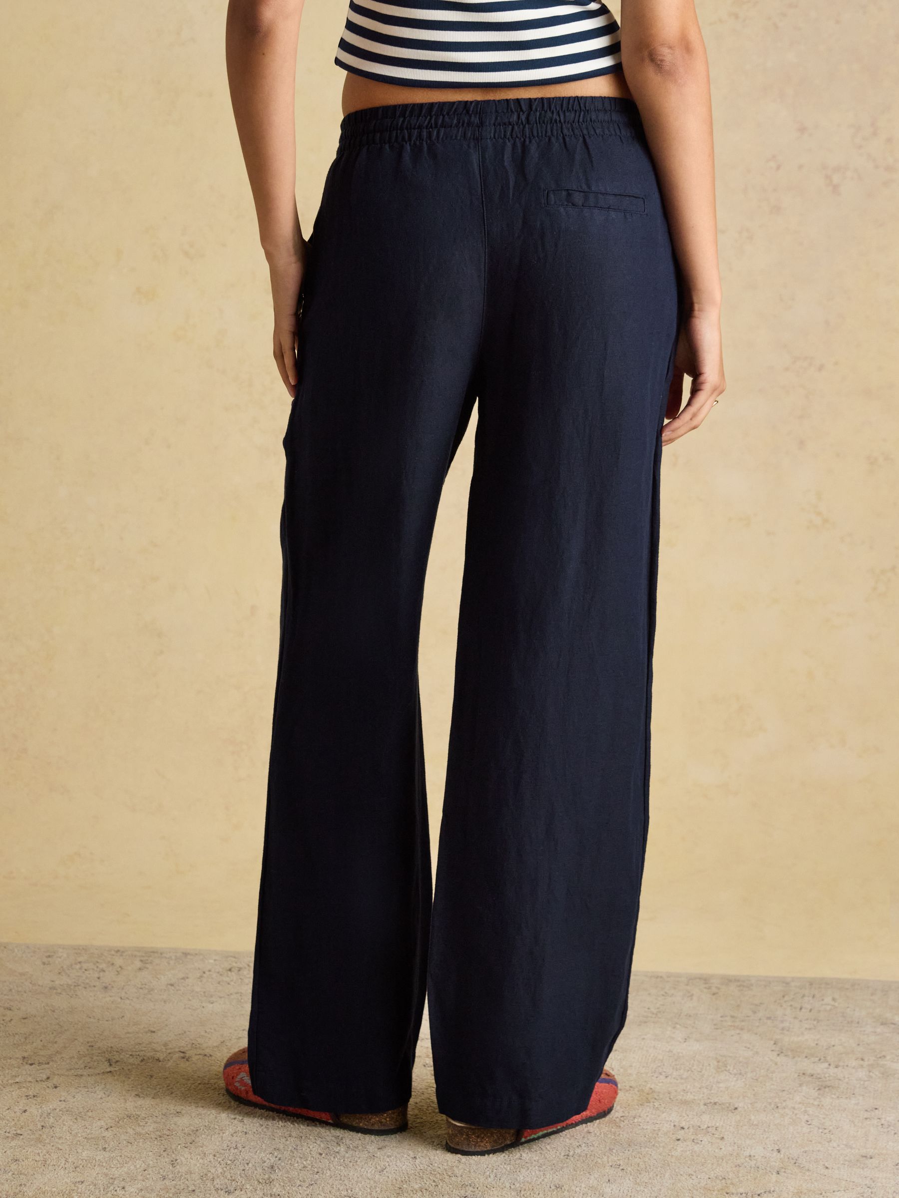 Navy Relaxed Wide Leg Linen Blend Trousers - Image 2 of 7