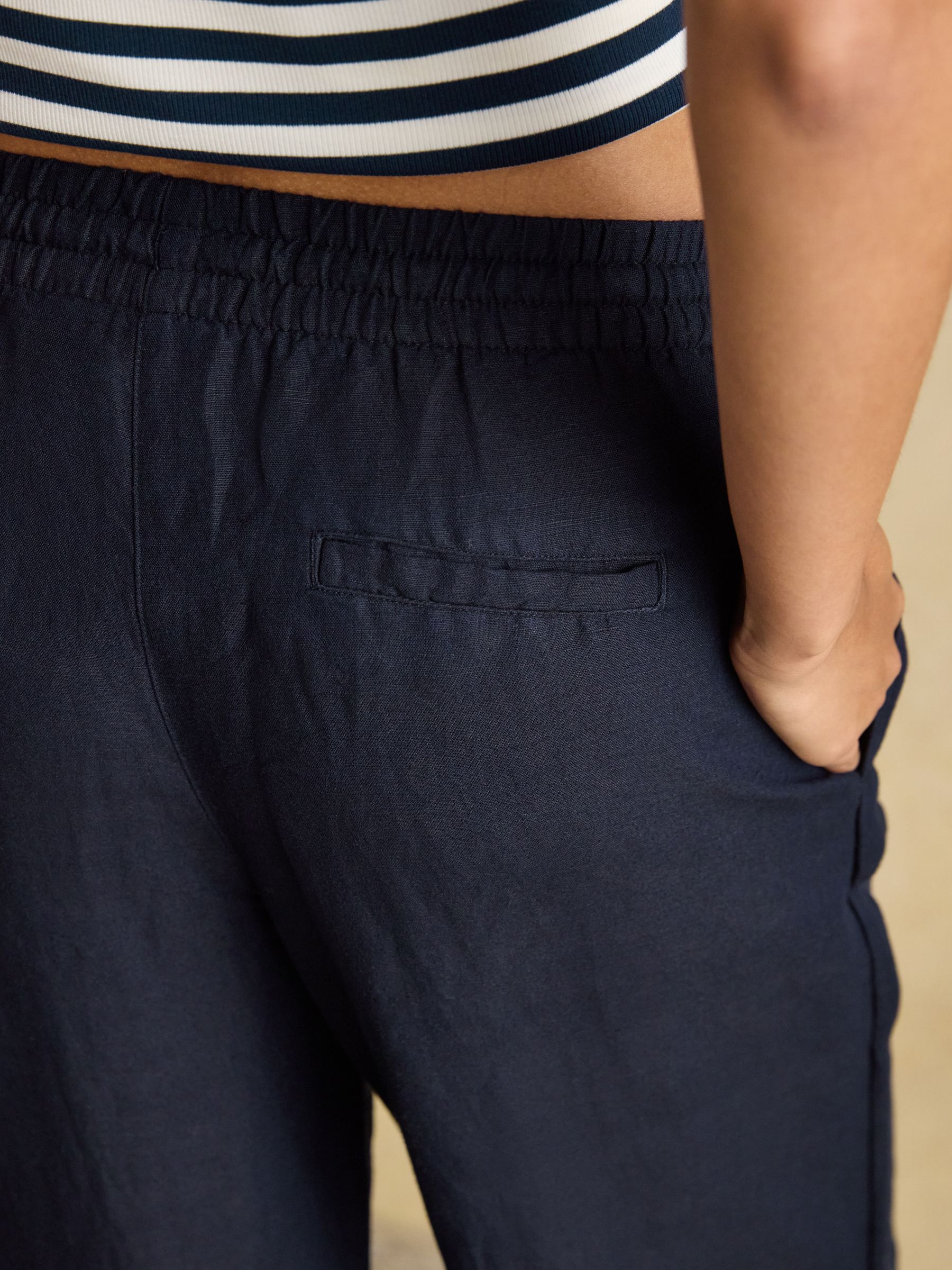 Navy Relaxed Wide Leg Linen Blend Trousers - Image 6 of 7