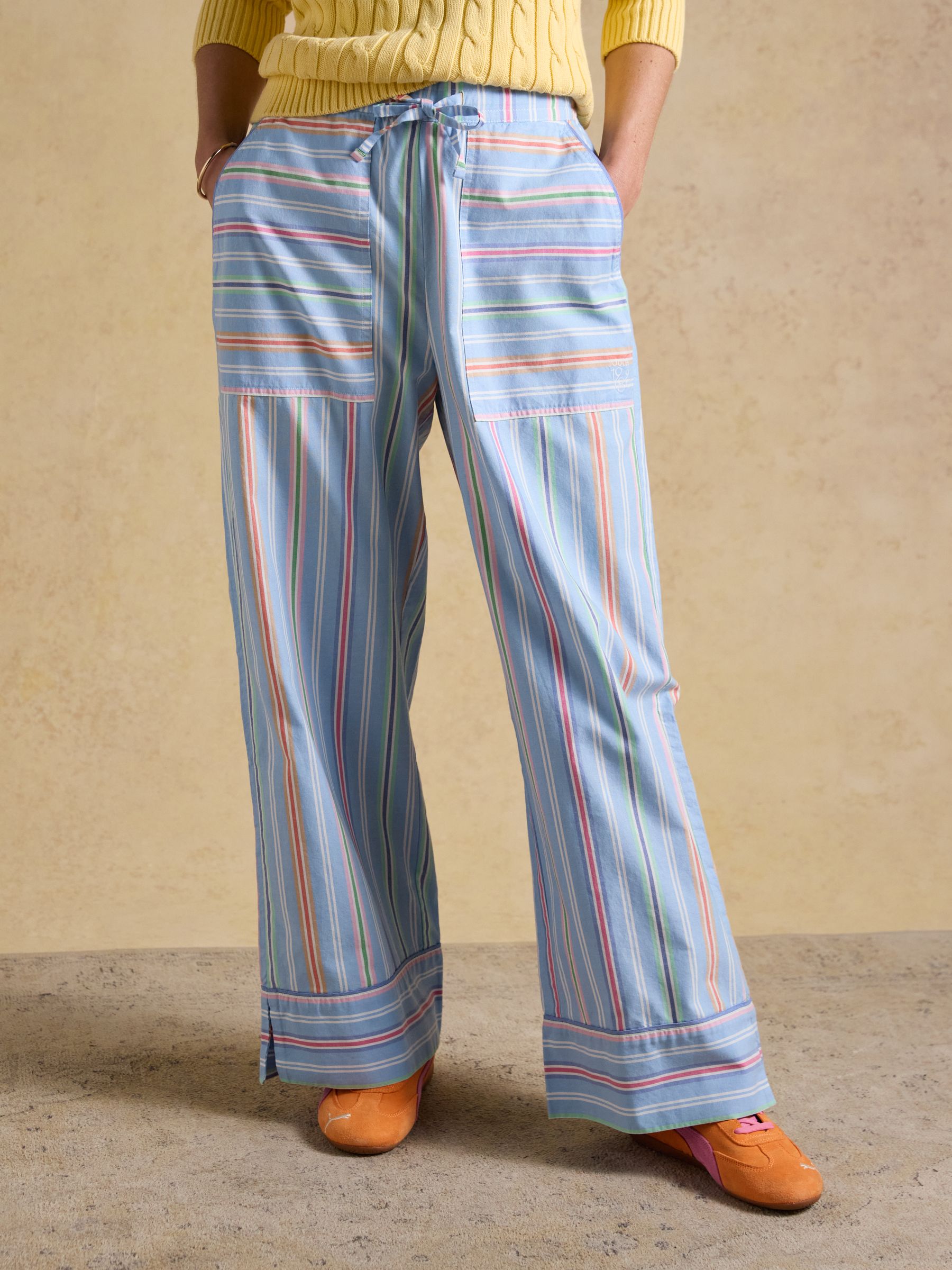 Bella Blue Striped Pull On Cotton Trousers - Image 1 of 8