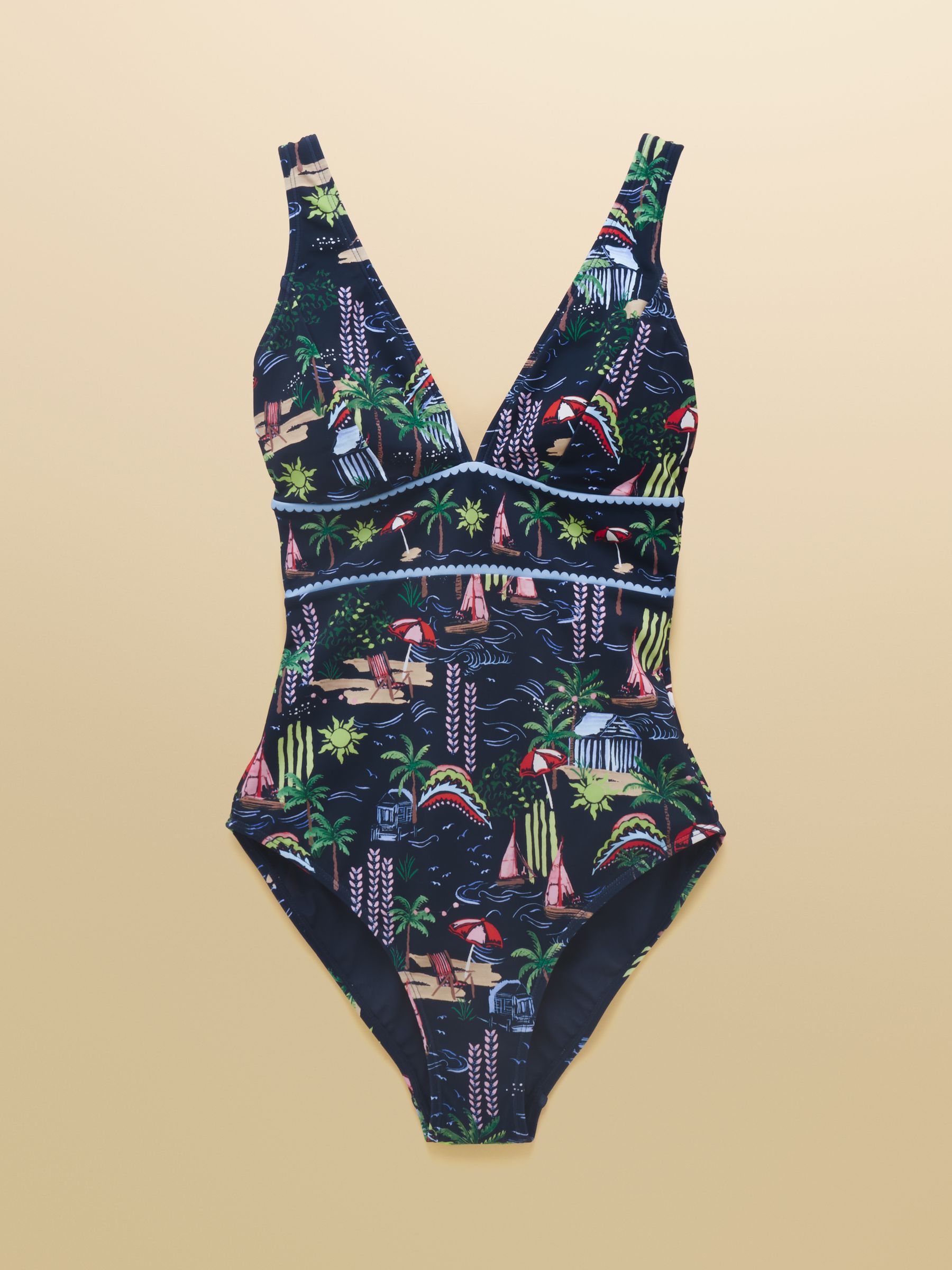 Panel Navy Holiday Icons V-Neck Swimsuit - Image 7 of 7