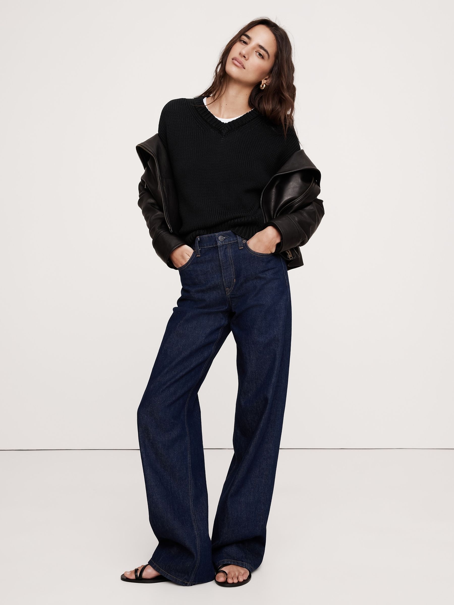 Banana Republic Black Cotton V Neck Jumper - Image 1 of 4