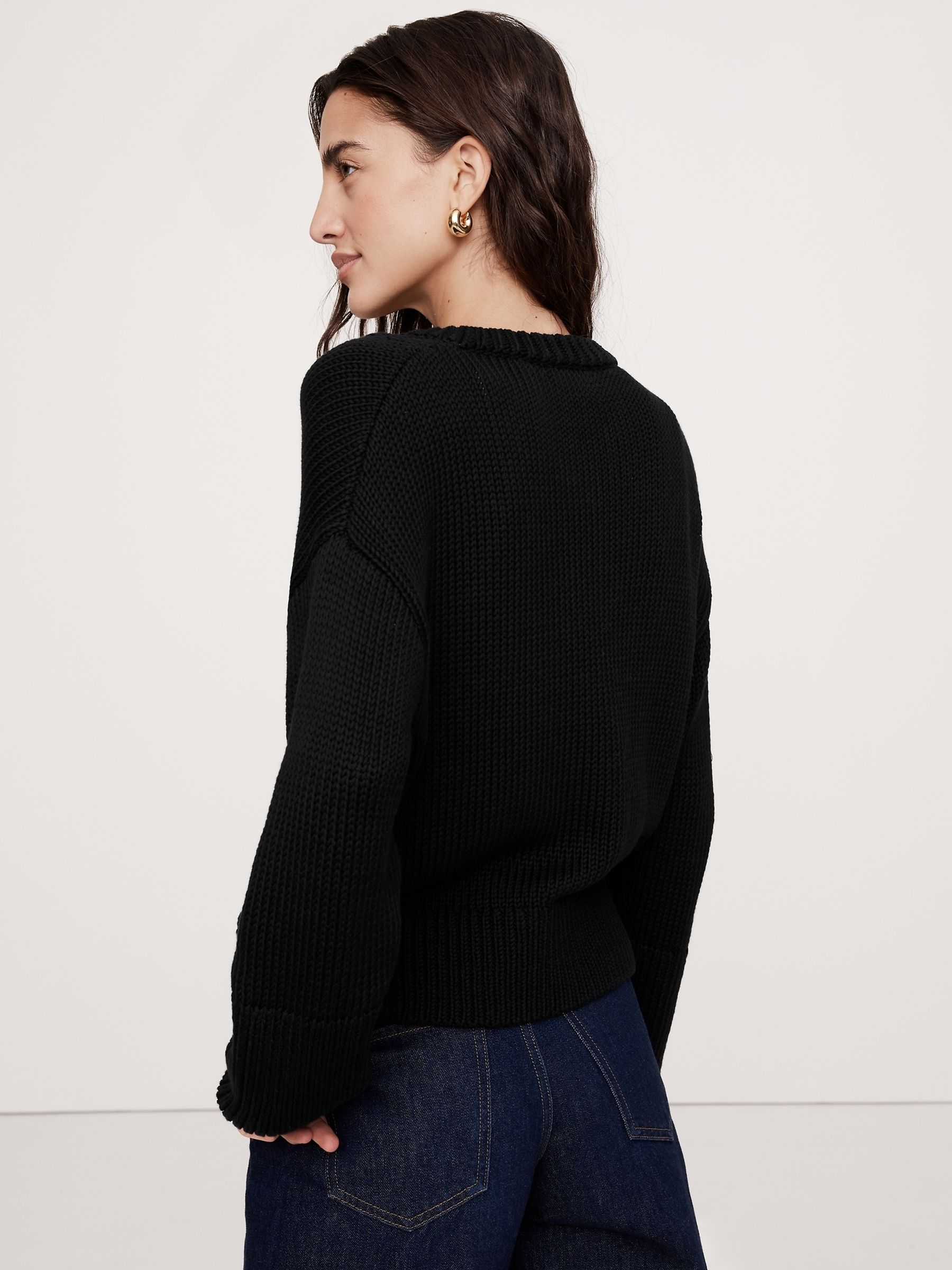 Banana Republic Black Cotton V Neck Jumper - Image 2 of 4