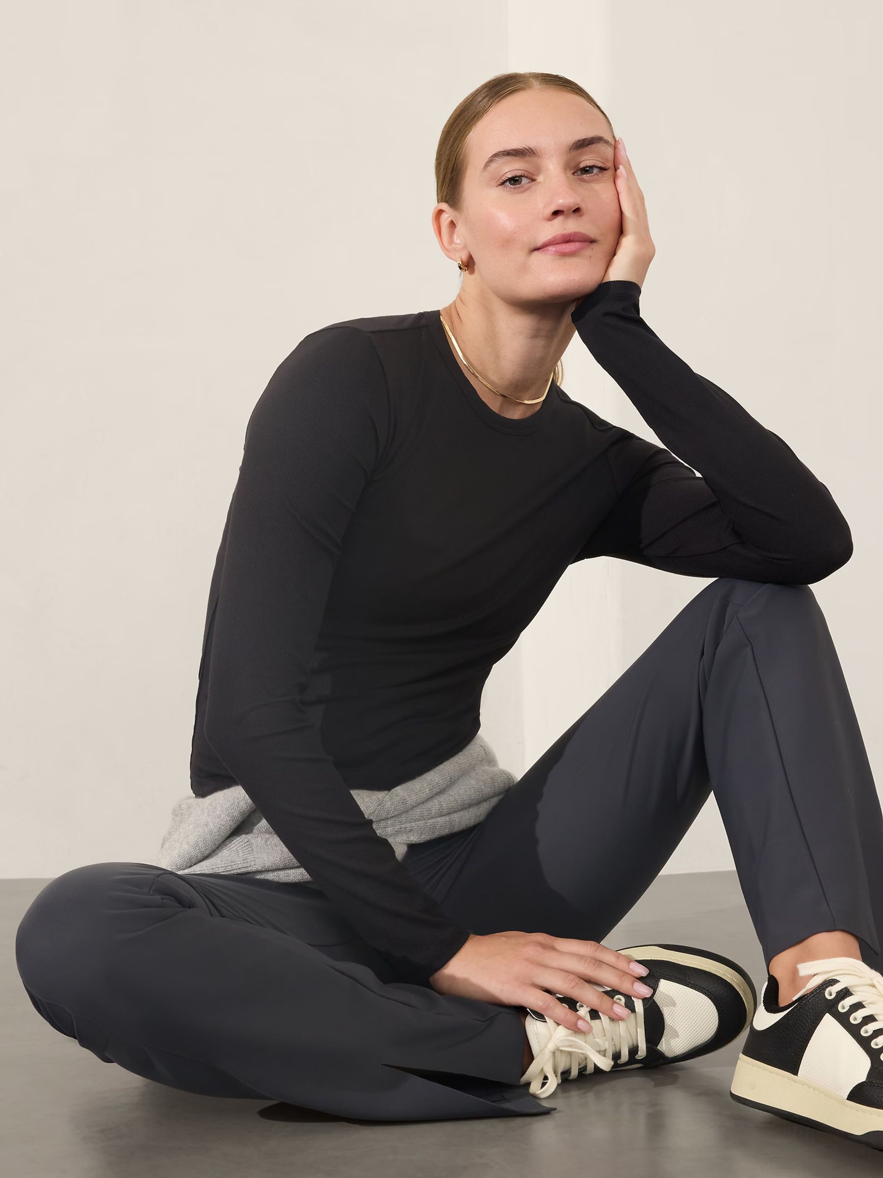 Athleta Black Signature Rib Crew T-Shirt - Image 1 of 1