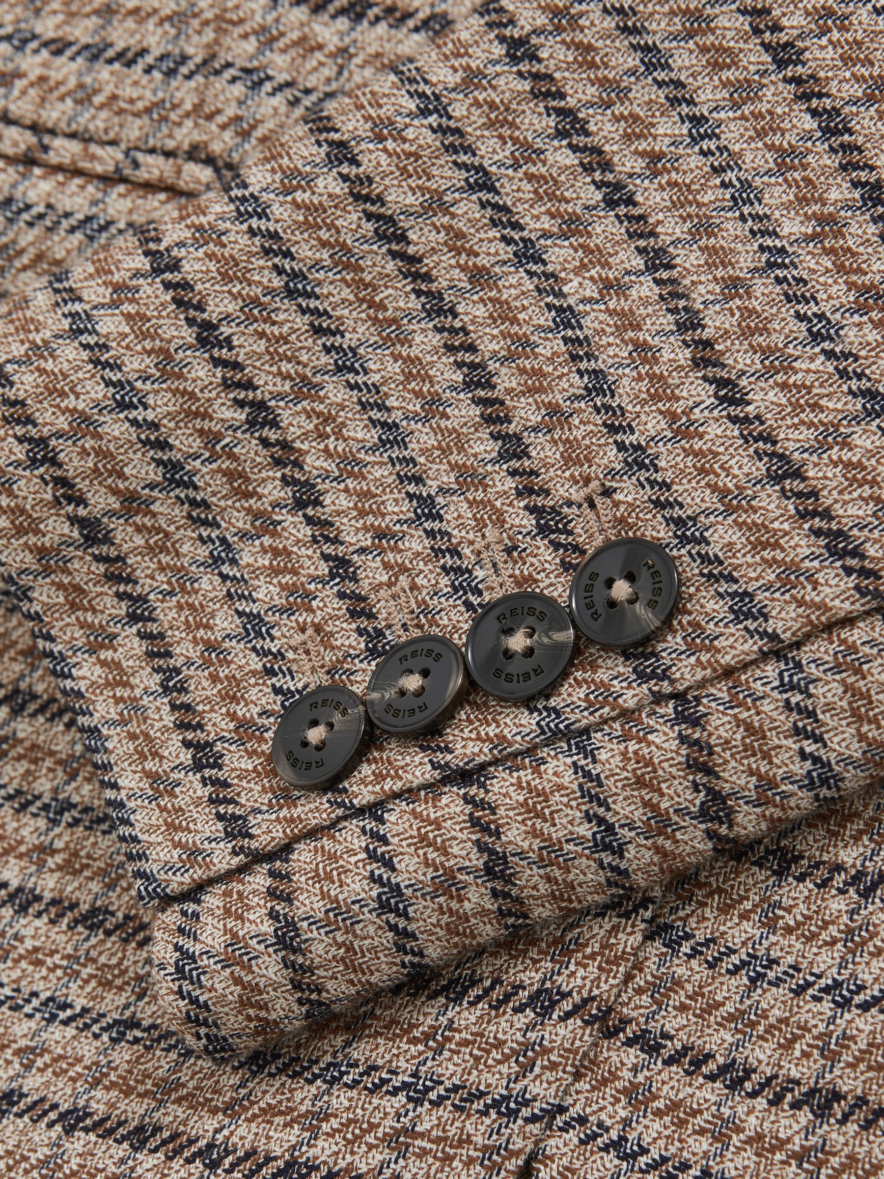 Single-Breasted Check Suit Blazer With Linen in Neutral Check - Image 7 of 7