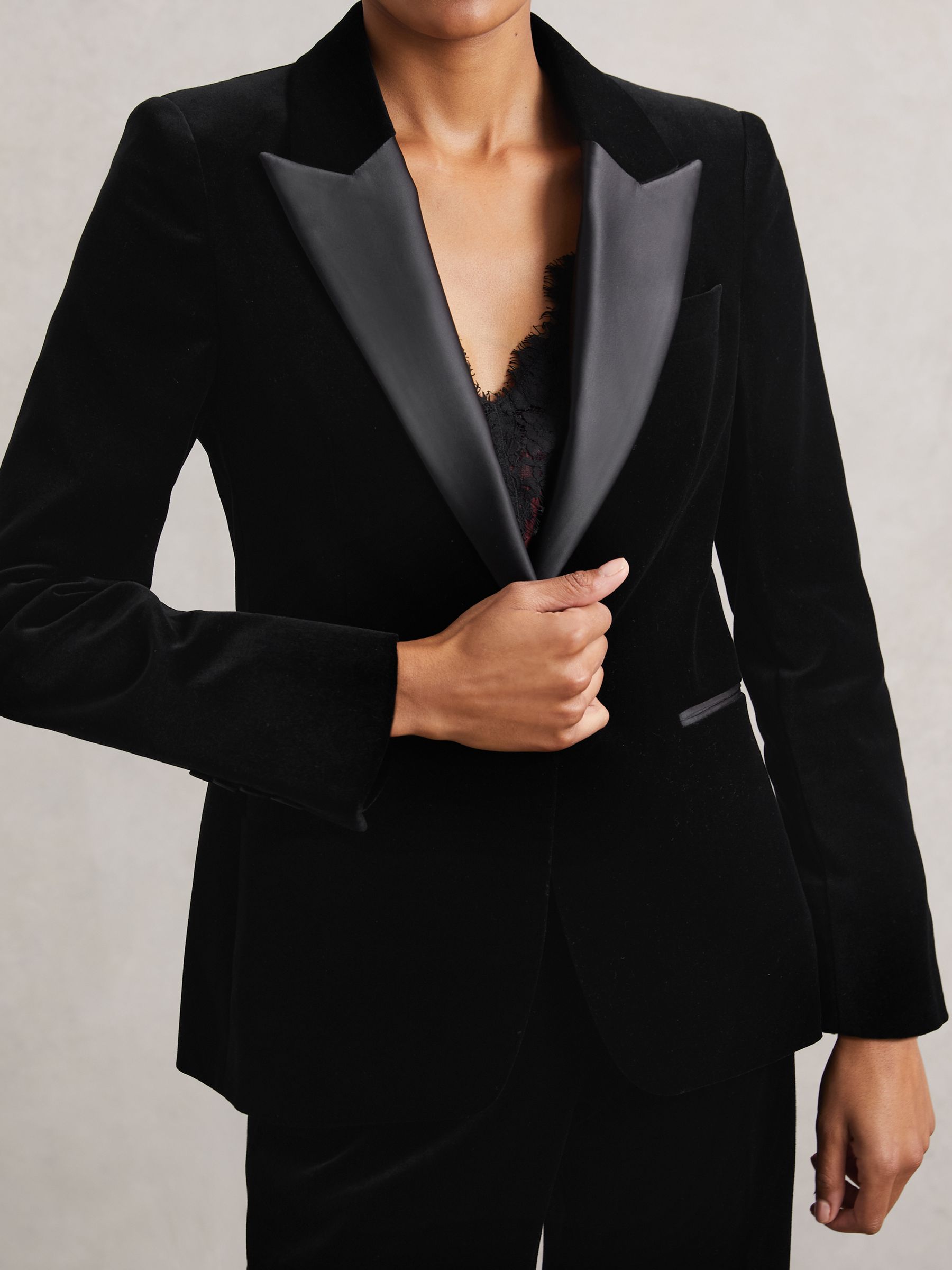 Velvet Single Breasted Suit Blazer in Black - image 4