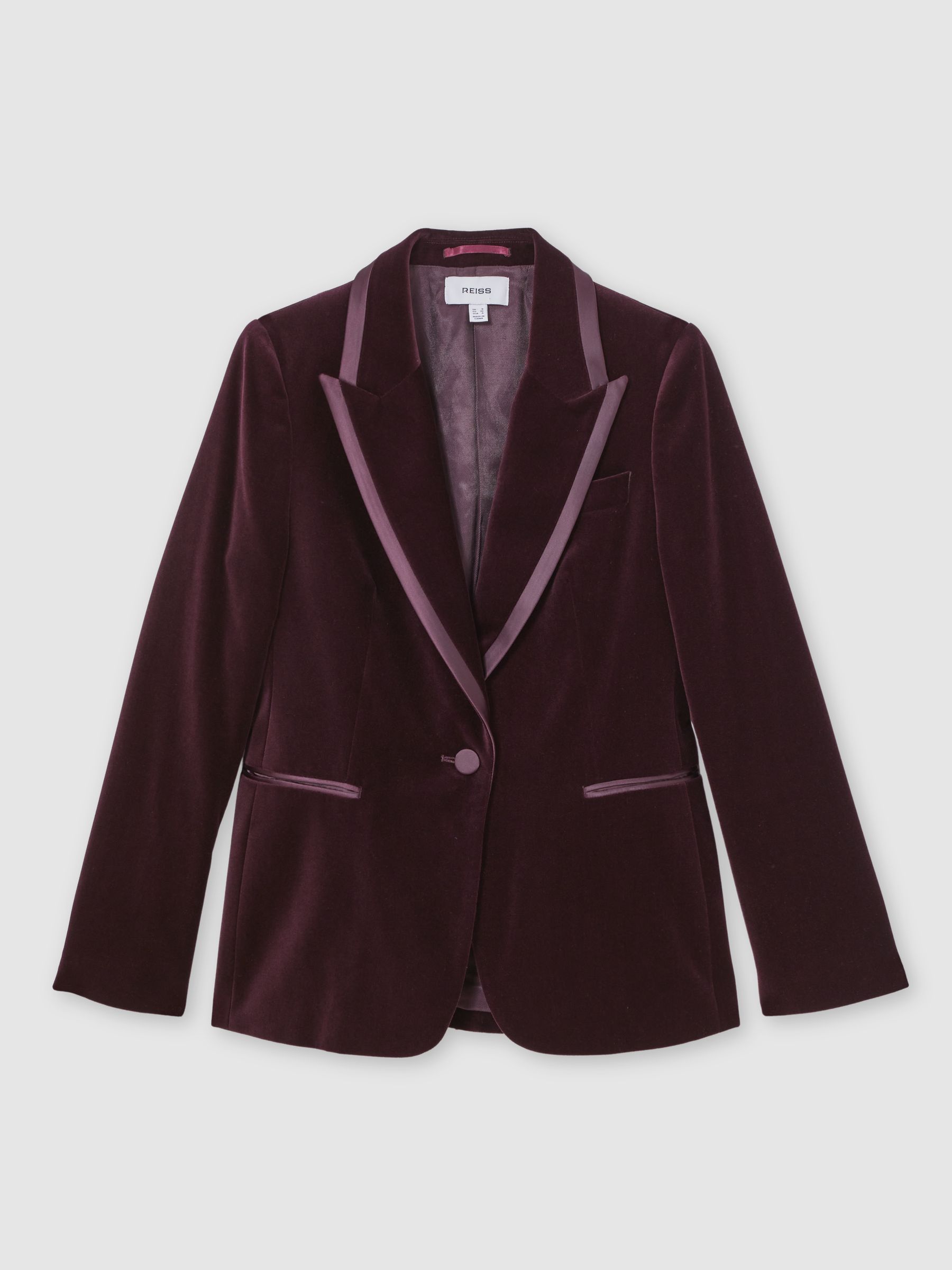 Petite Velvet Single-Breasted Suit Blazer in Burgundy - Image 2 of 7
