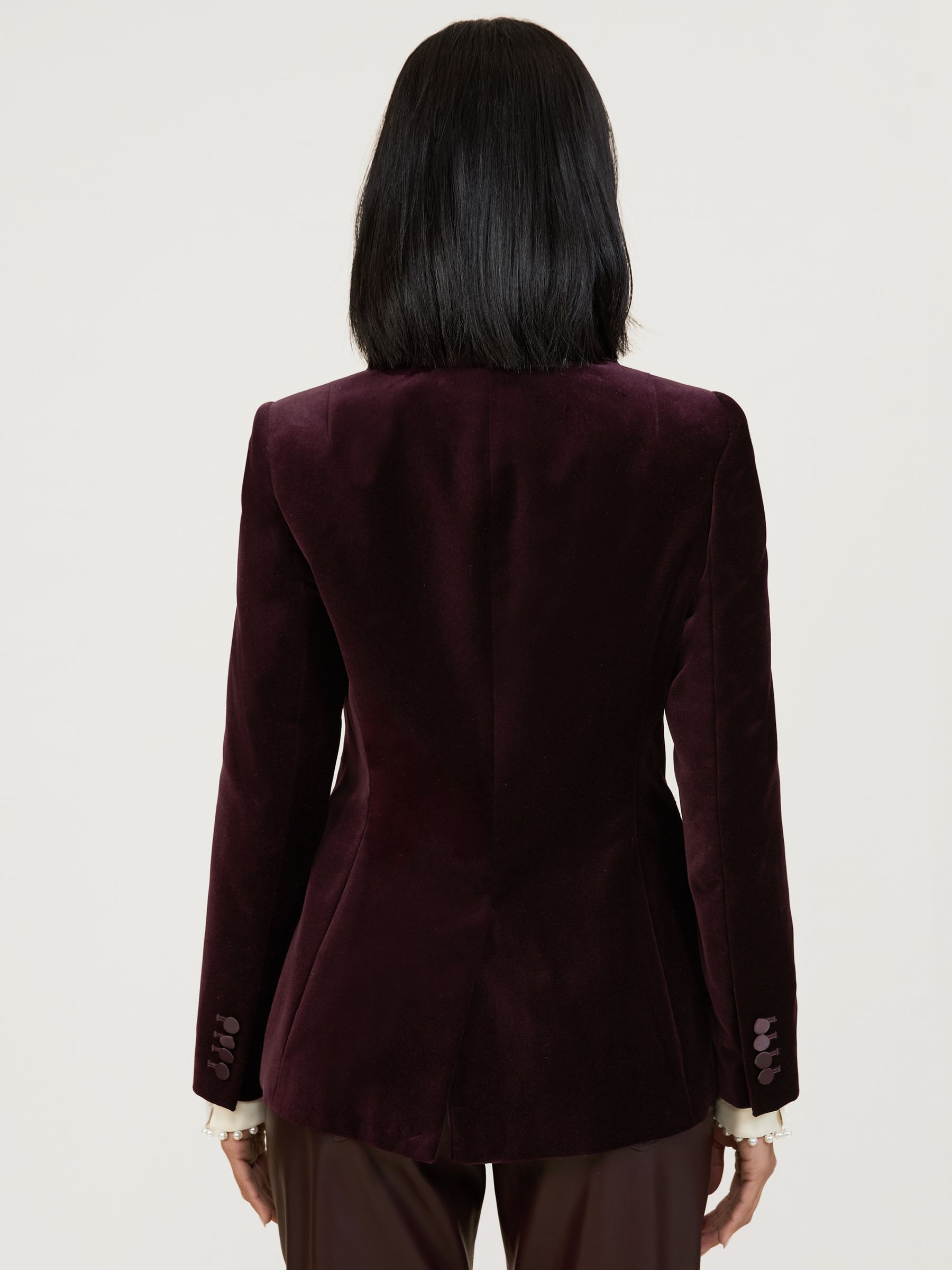 Petite Velvet Single-Breasted Suit Blazer in Burgundy - Image 5 of 7