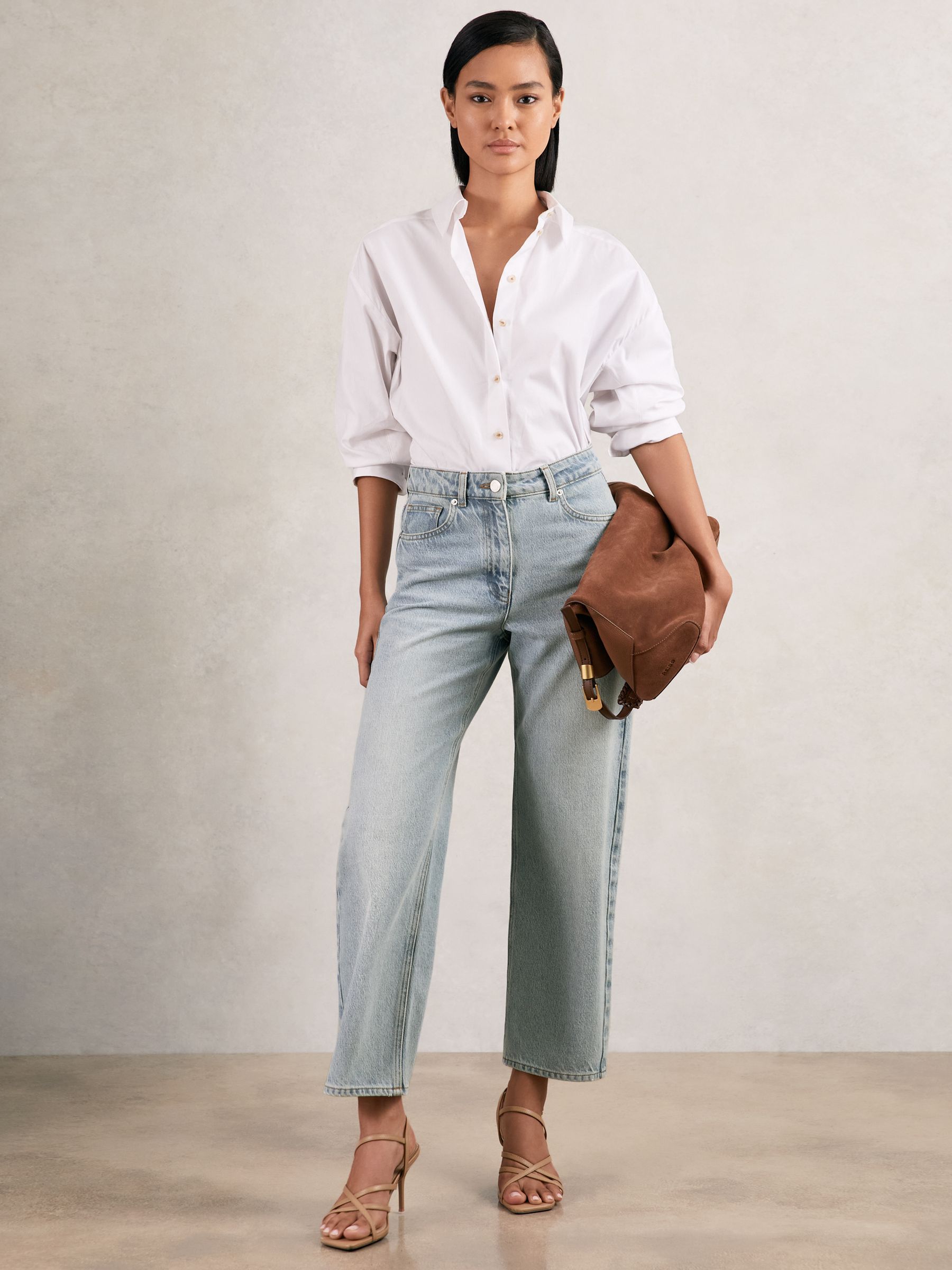 Petite Mid-Rise Straight-Leg Jeans in Pale Blue - Image 1 of 9
