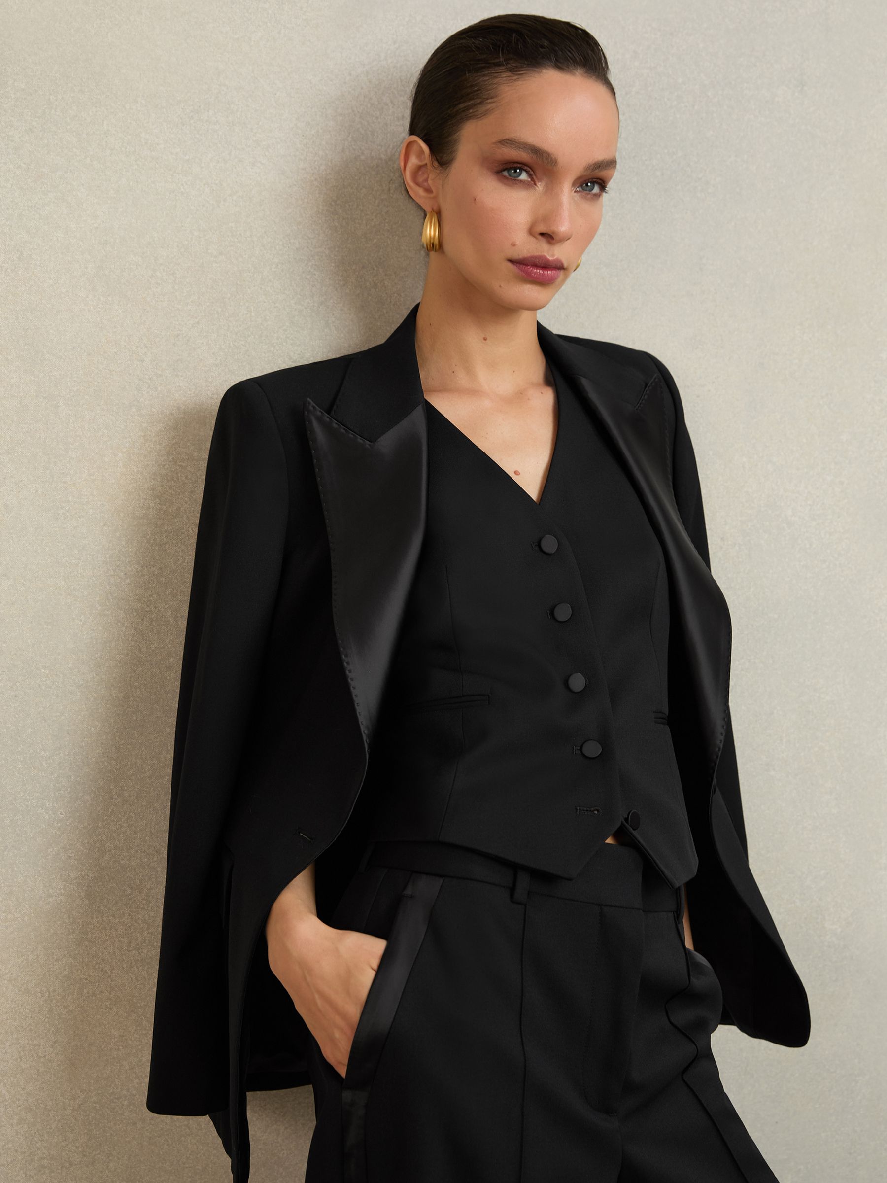 Atelier Wool-Blend Tuxedo Waistcoat in Black - Image 1 of 5