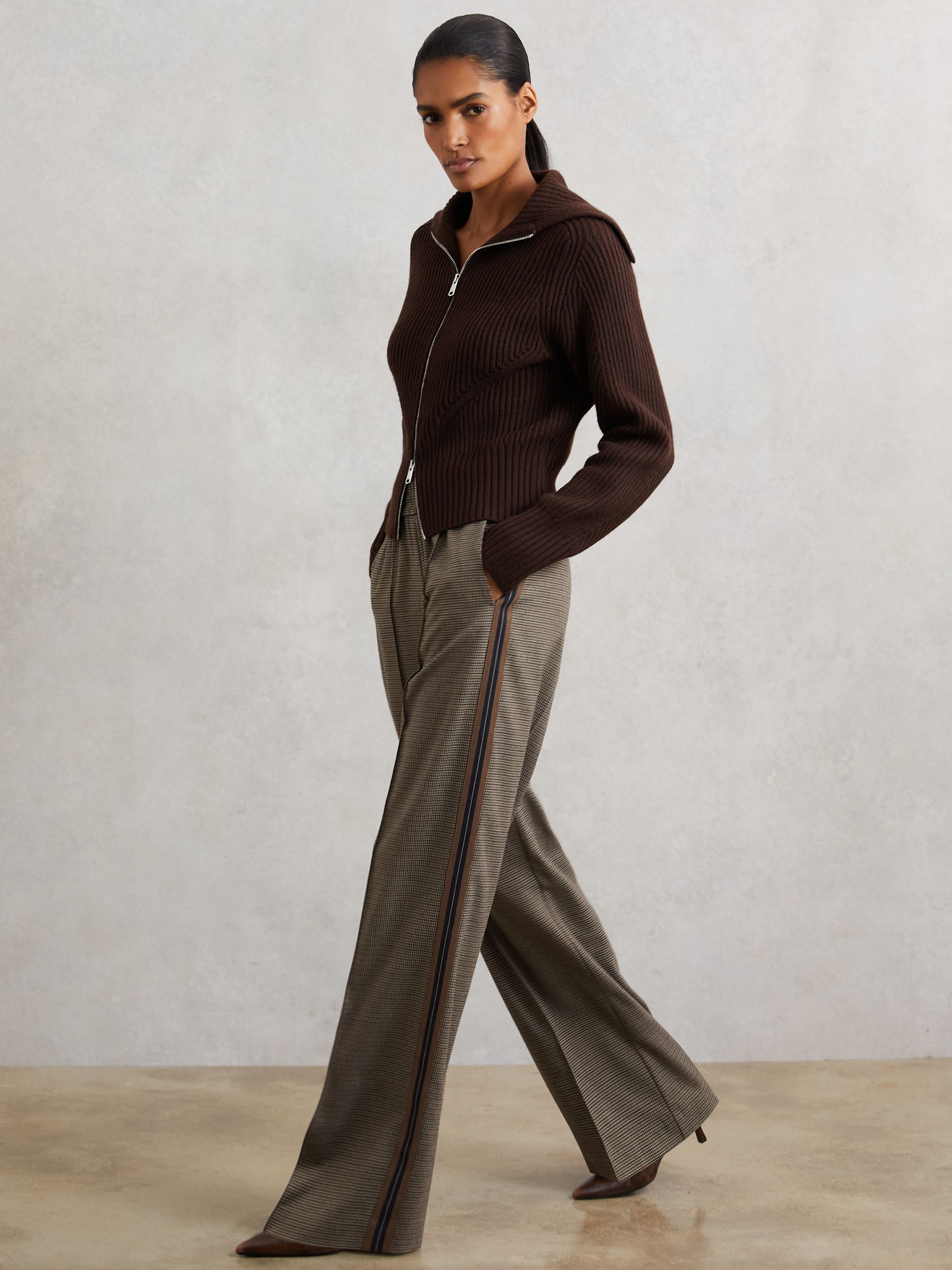 Petite Side-Stripe Wide-Leg Check Trousers in Neutral Check - Image 5 of 7