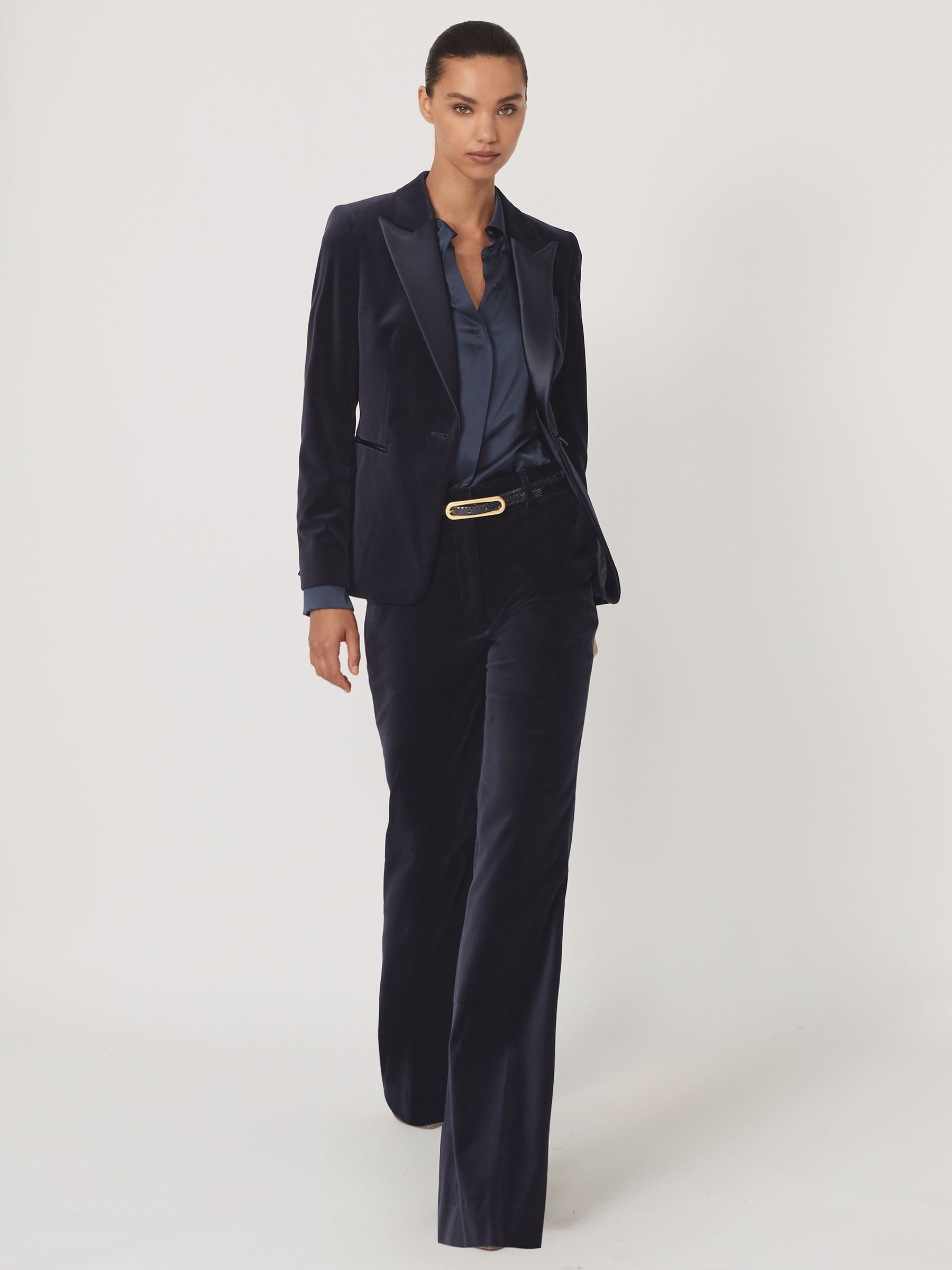 Velvet Single-Breasted Tuxedo Blazer in Navy - image 4