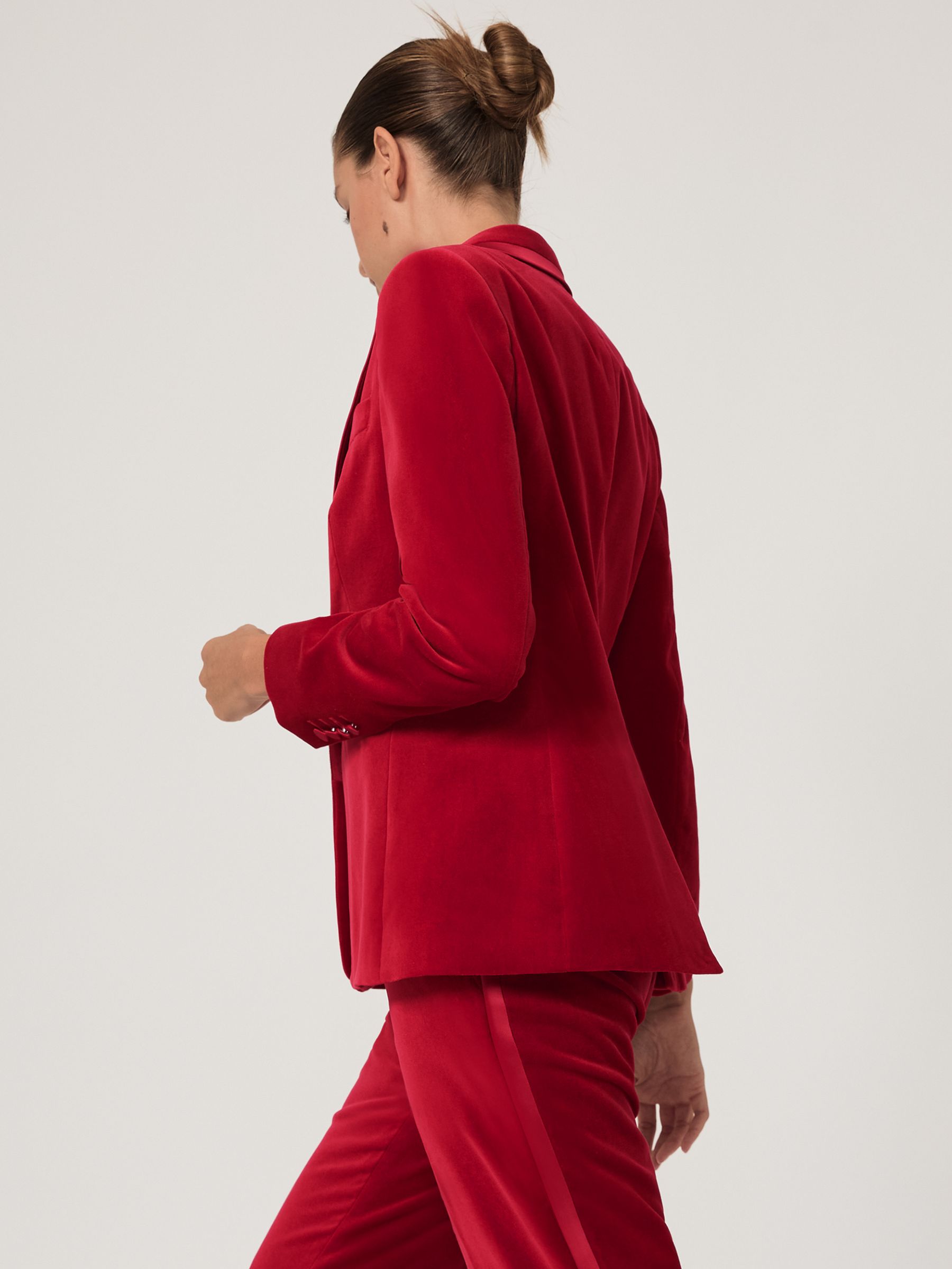 Velvet Single-Breasted Suit Blazer in Red - Image 3 of 9