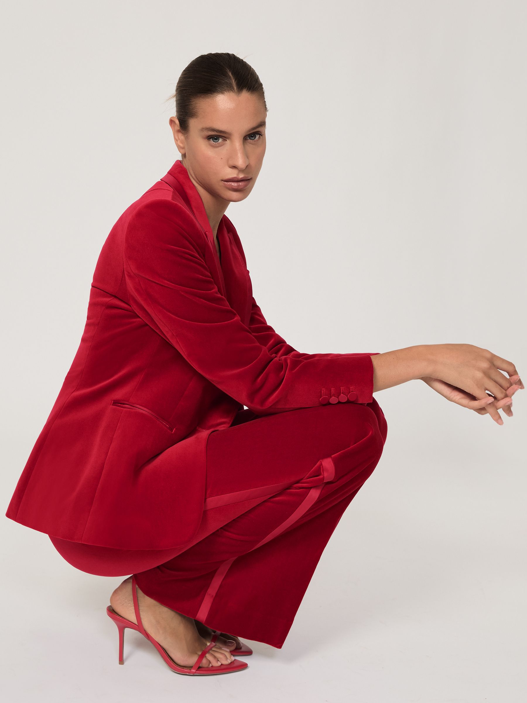 Velvet Single-Breasted Suit Blazer in Red - Image 4 of 9