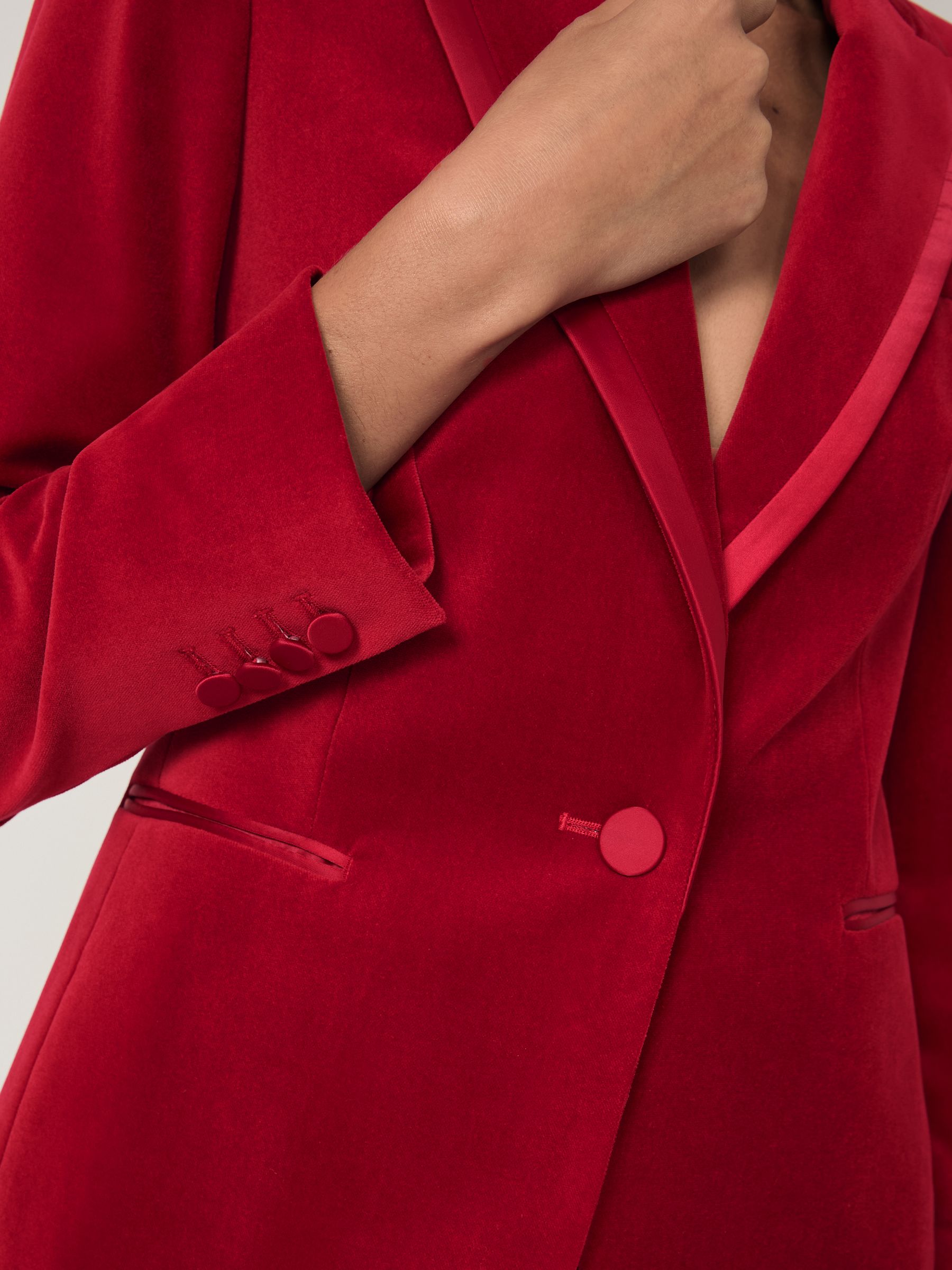 Velvet Single-Breasted Suit Blazer in Red - Image 6 of 9