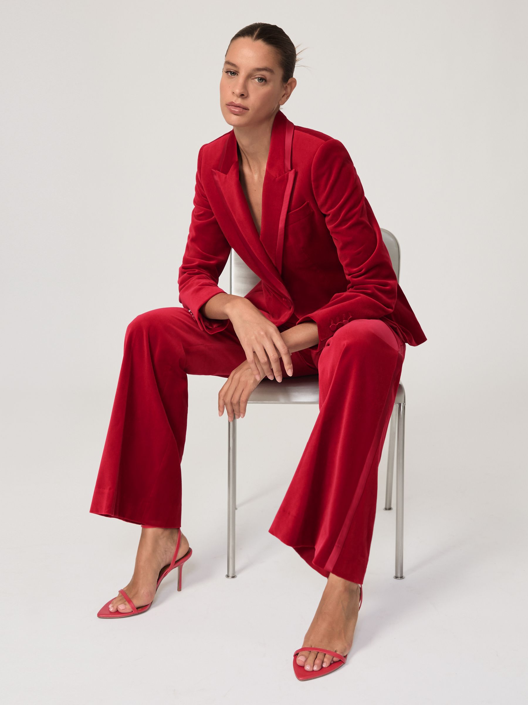 Velvet Single-Breasted Suit Blazer in Red - Image 8 of 9