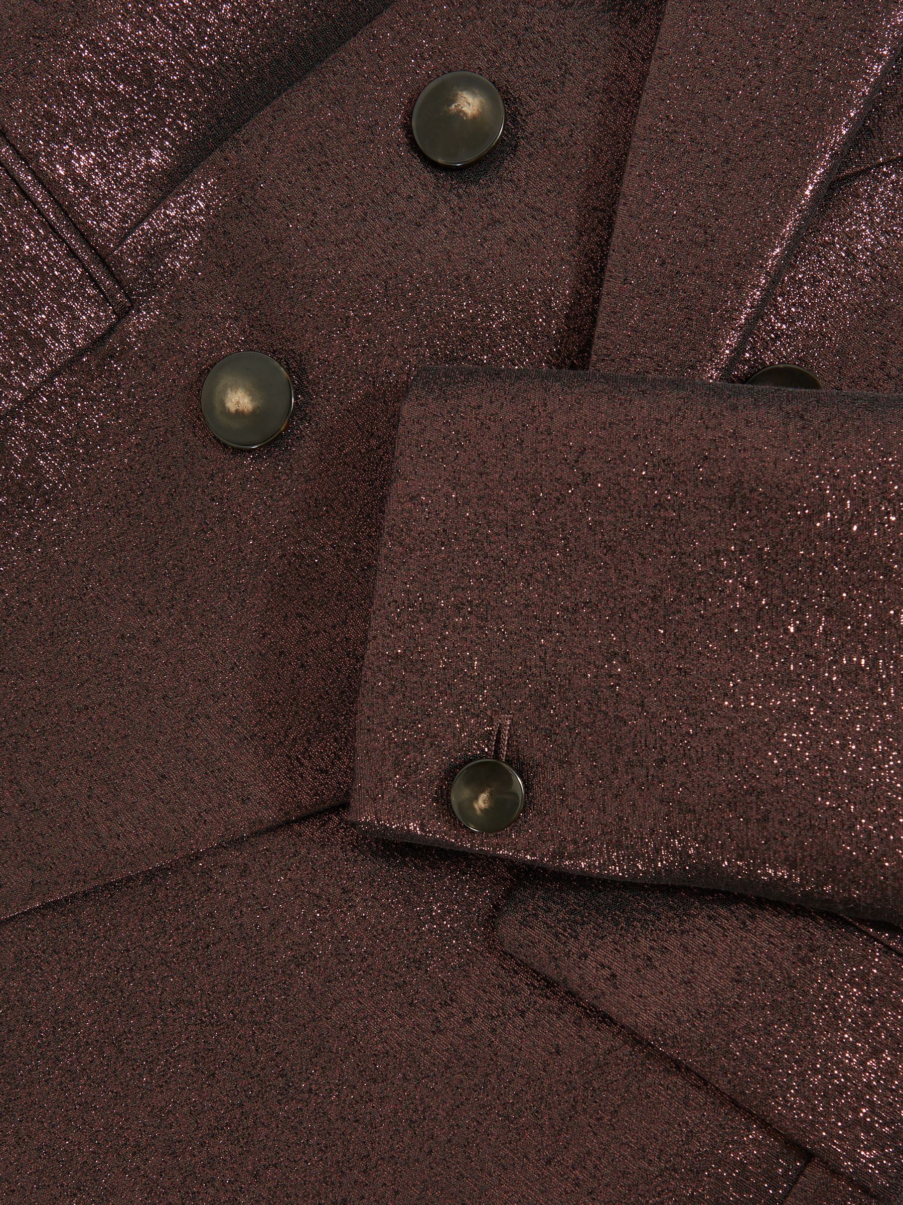 Petite Double-Breasted Metallic Suit Blazer with Cotton in Burgundy - Image 7 of 8