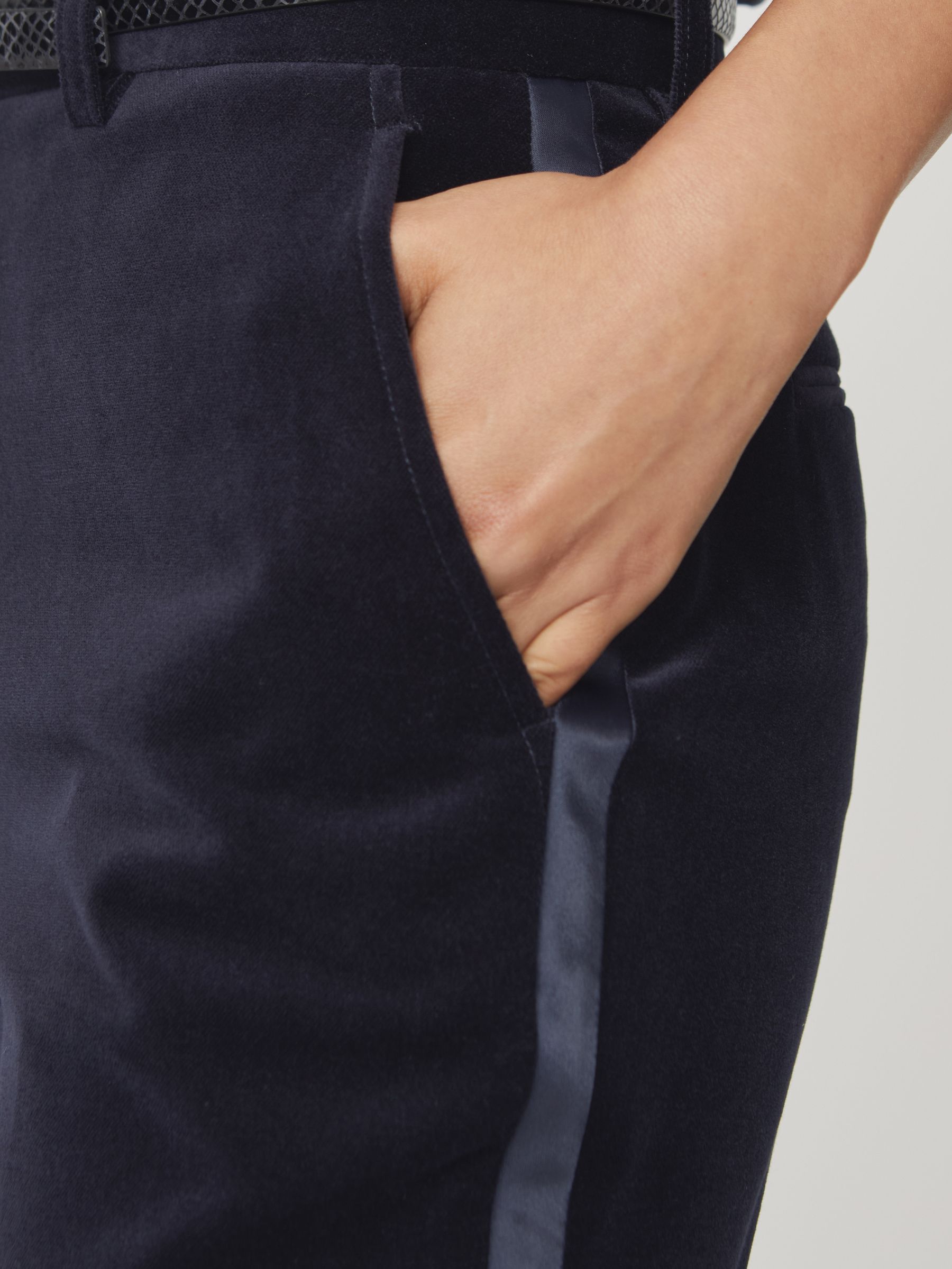 Velvet Satin-Stripe Flared Trousers in Navy - image 5