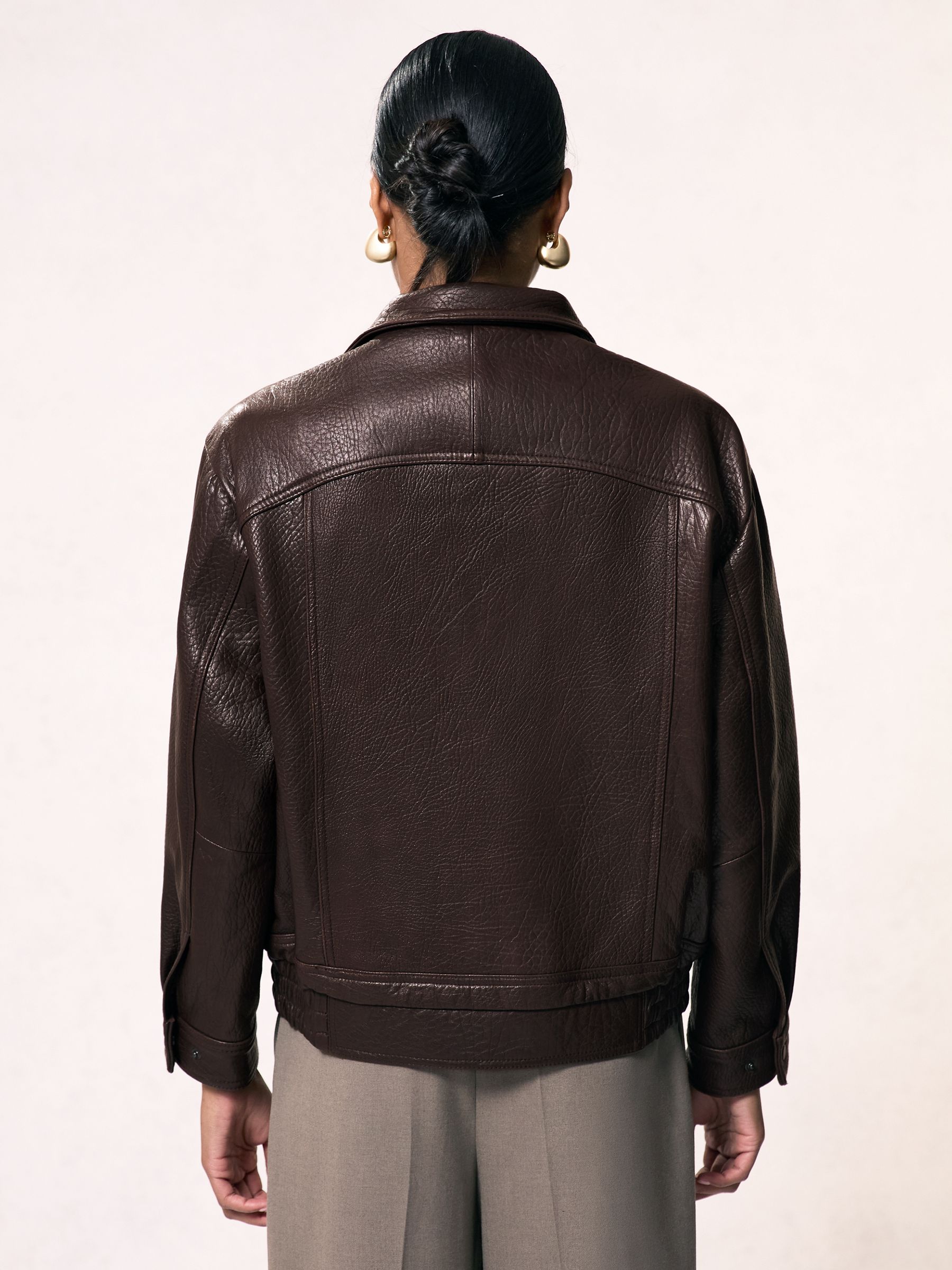 Oversize Grained-Leather Bomber Jacket in Burgundy - Image 5 of 7