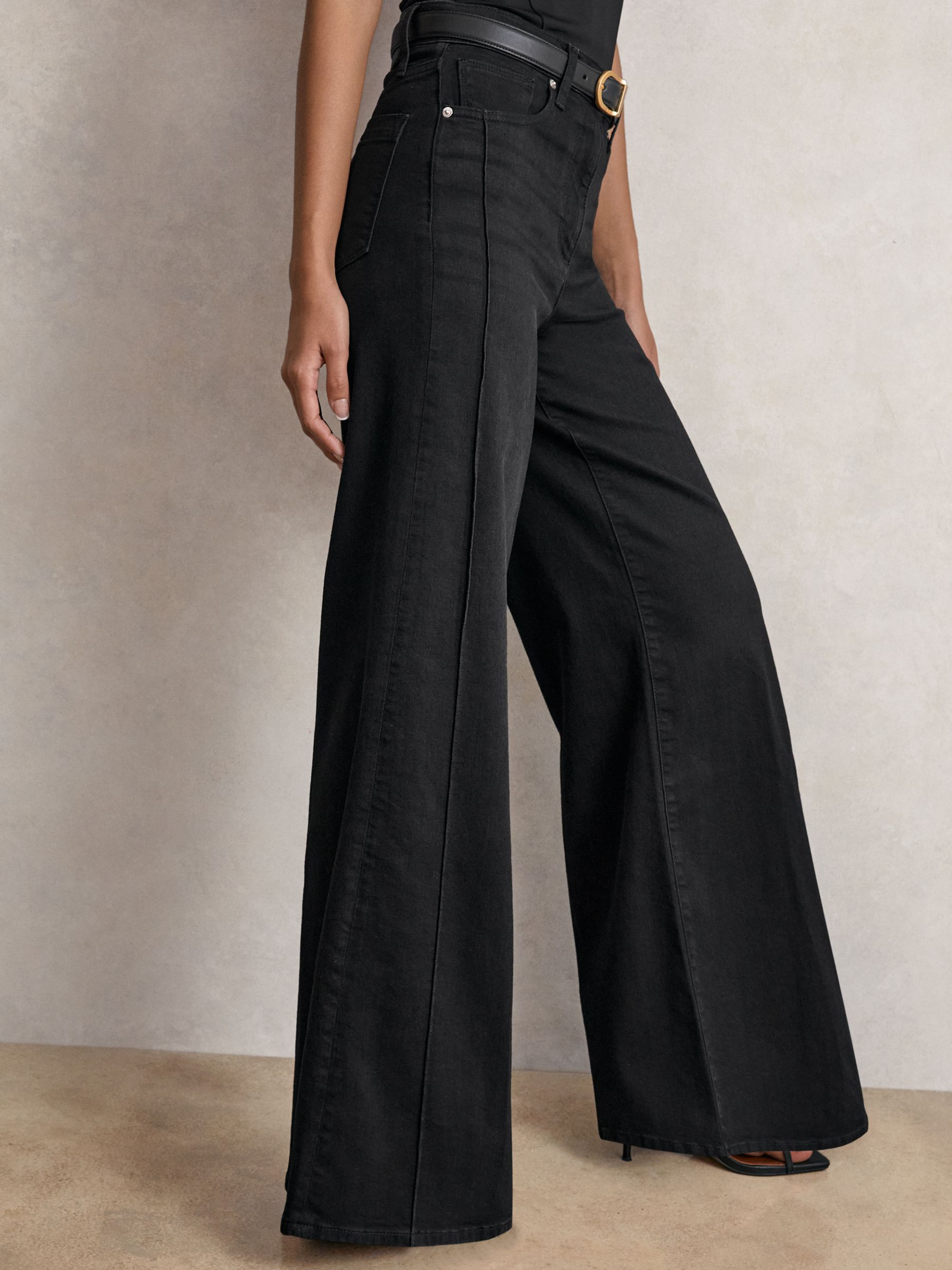 Petite Stretch-Cotton Wide-Leg Jeans in Black - Image 1 of 9