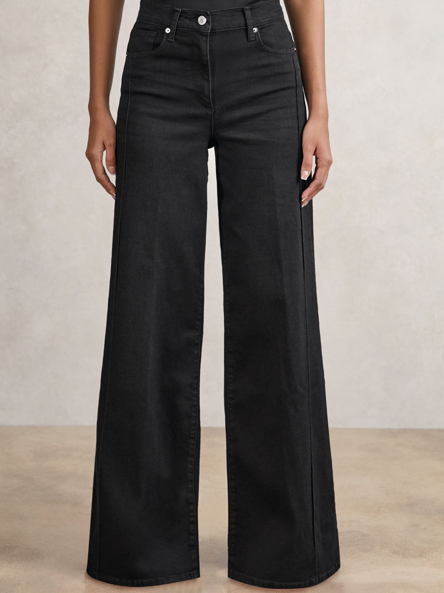 Petite Stretch-Cotton Wide-Leg Jeans in Black - Image 4 of 9