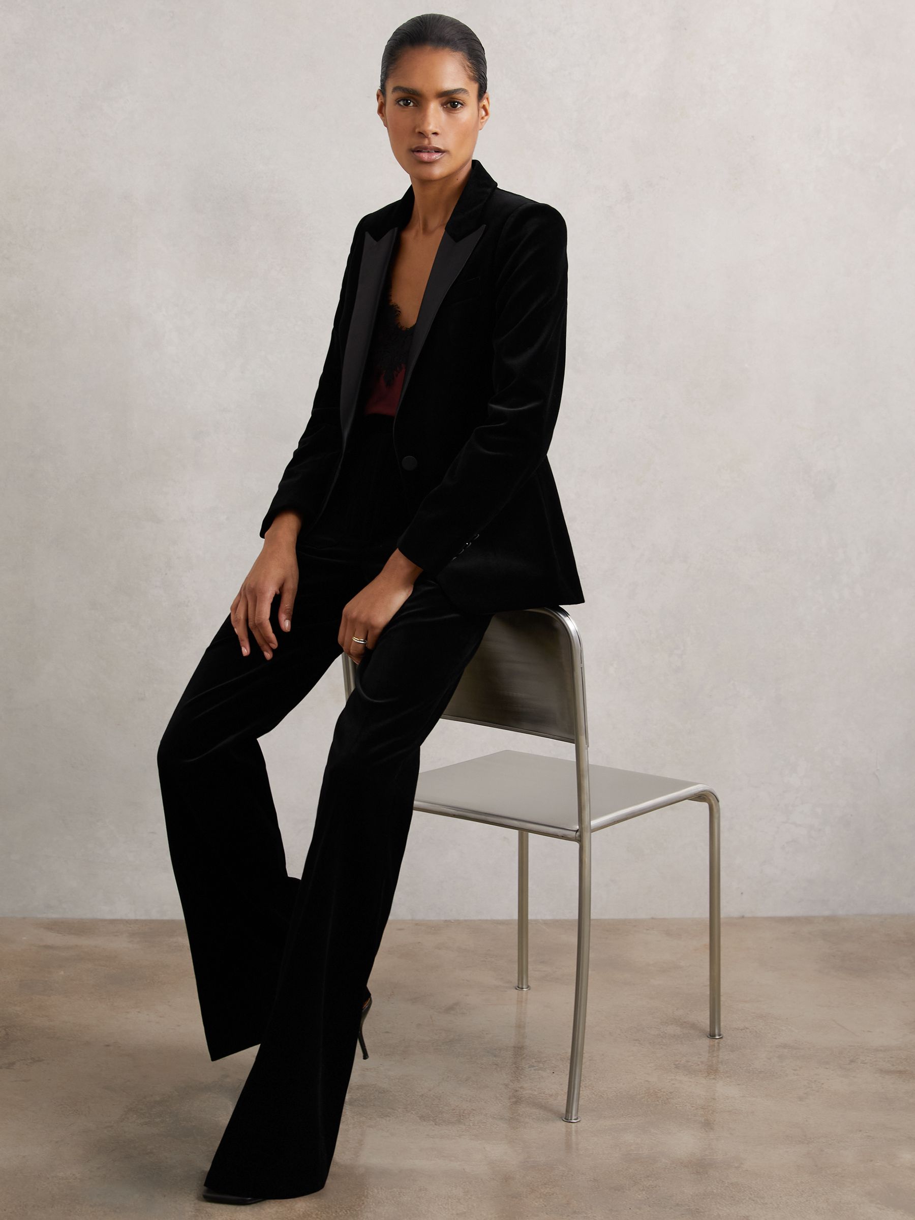 Petite Velvet Flared Trousers in Black - image 5
