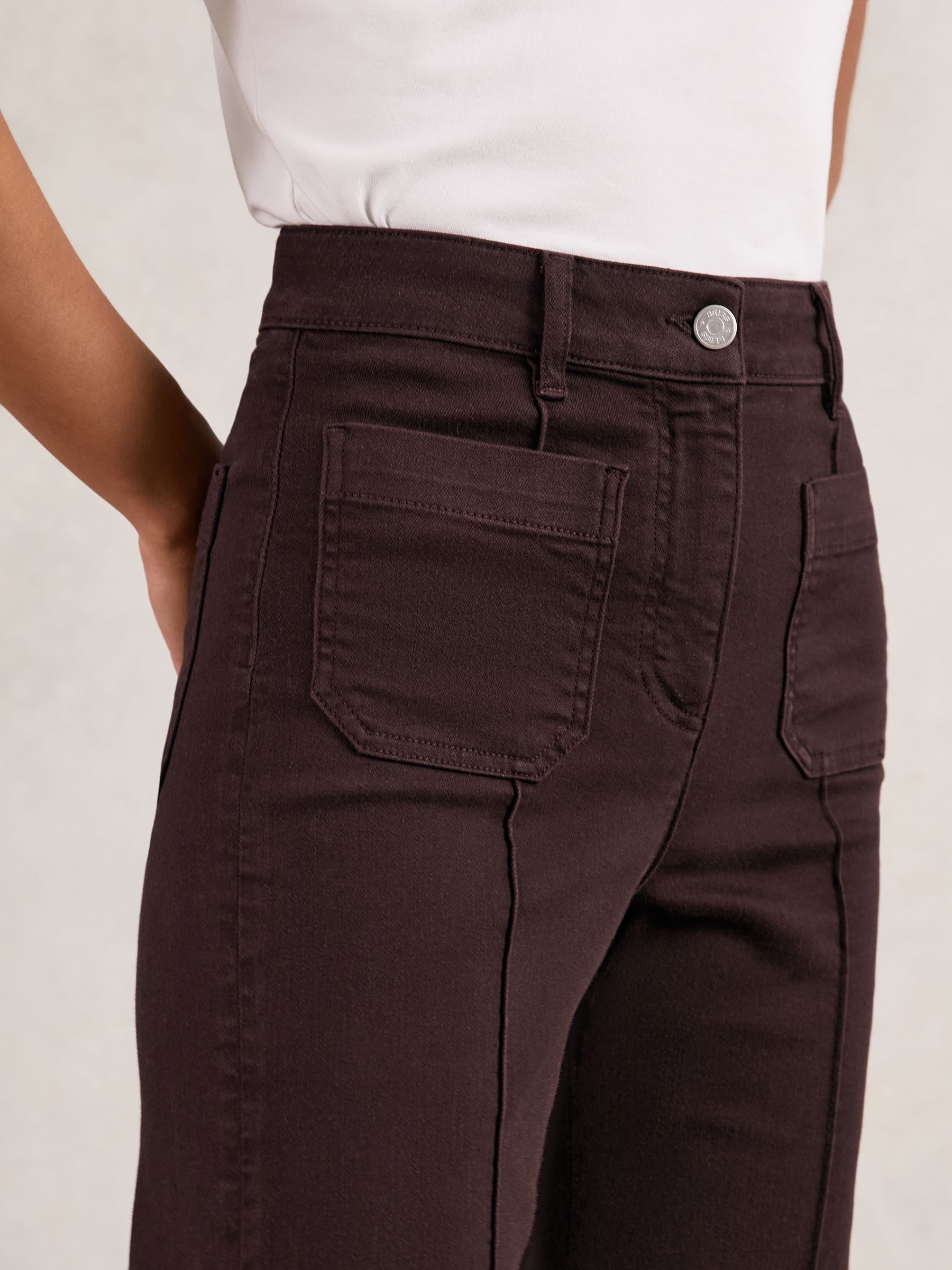 Patch-Pocket Flared Jeans in Burgundy - image 5