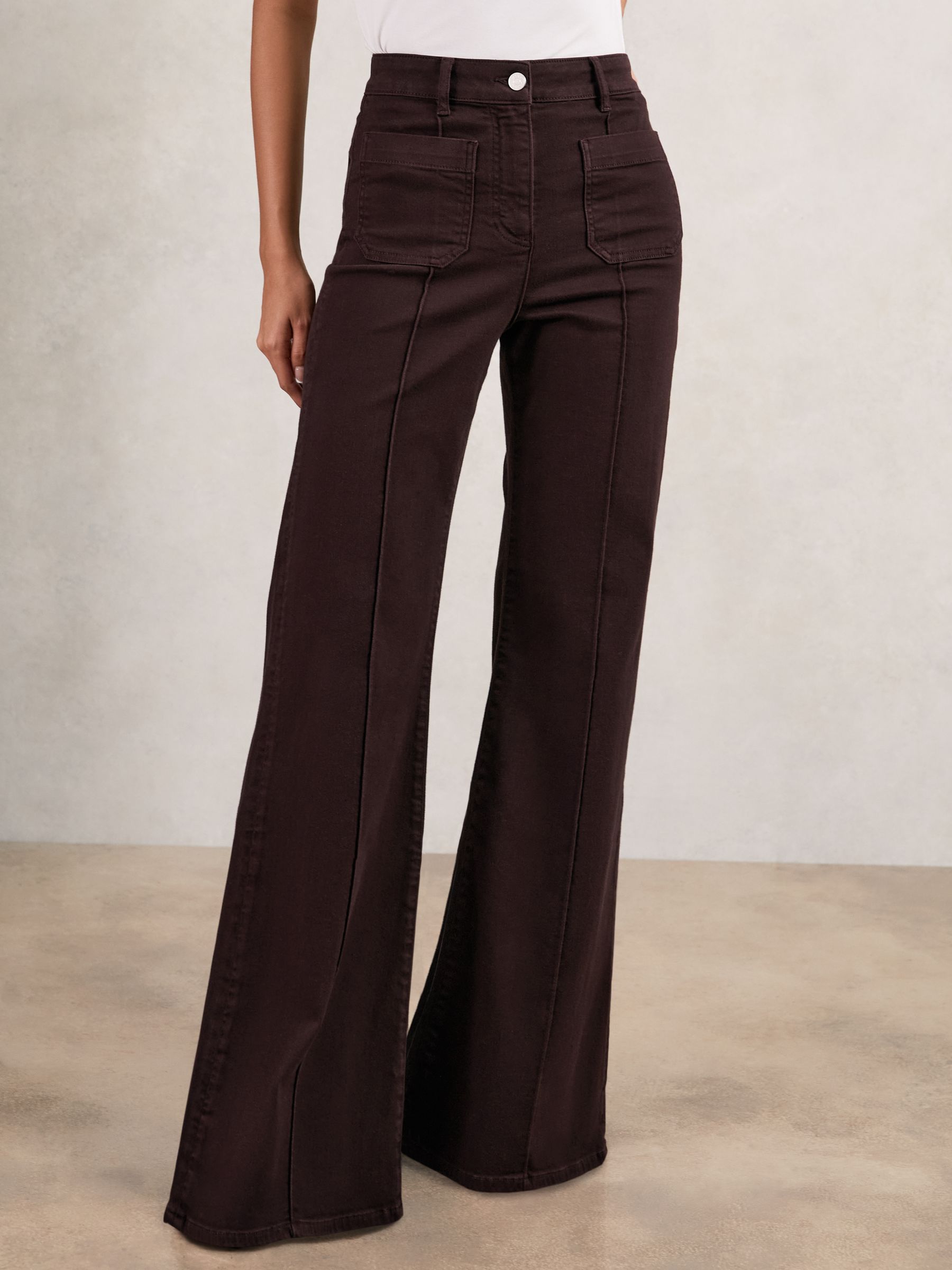 Patch-Pocket Flared Jeans in Burgundy - Image 5 of 6