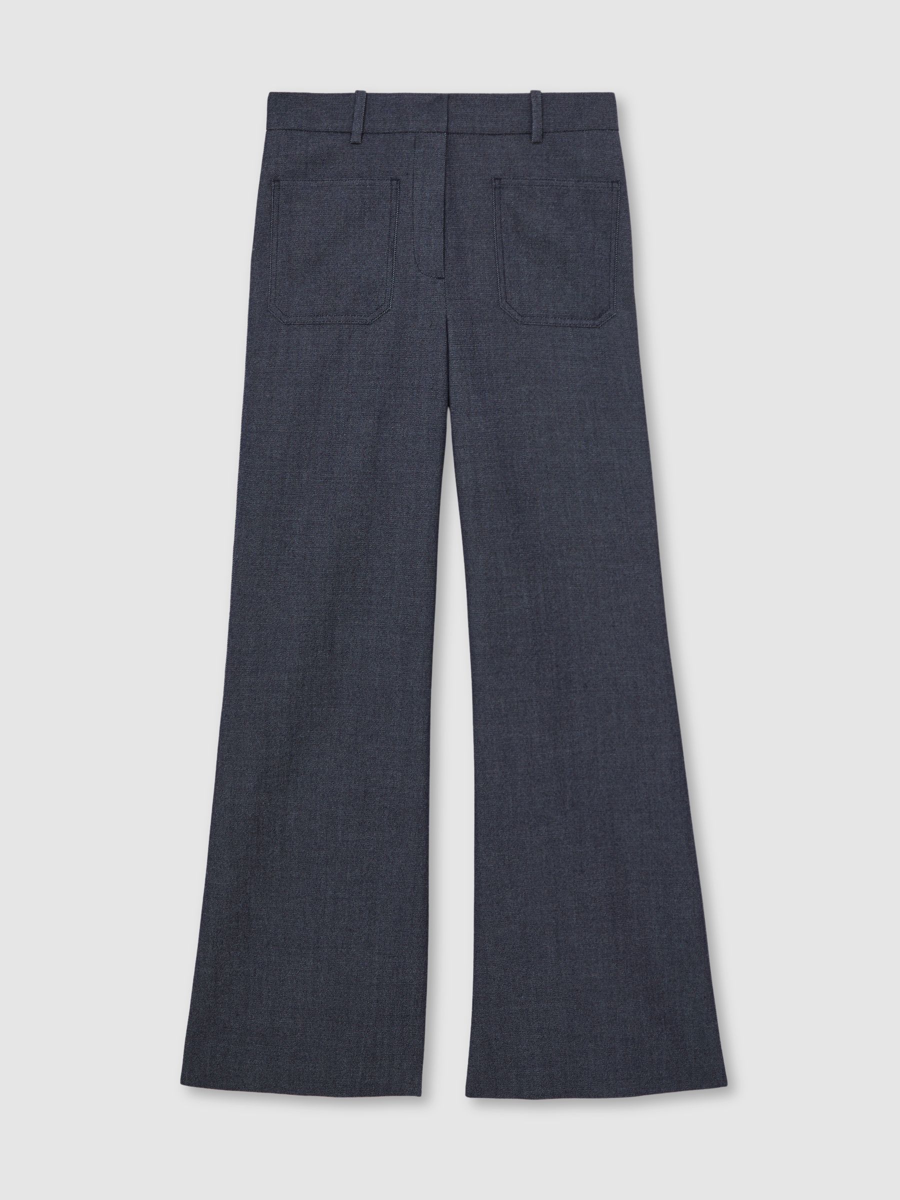 Petite Flannel Patch-Pocket Flared Trousers with Wool in Blue - Image 2 of 7