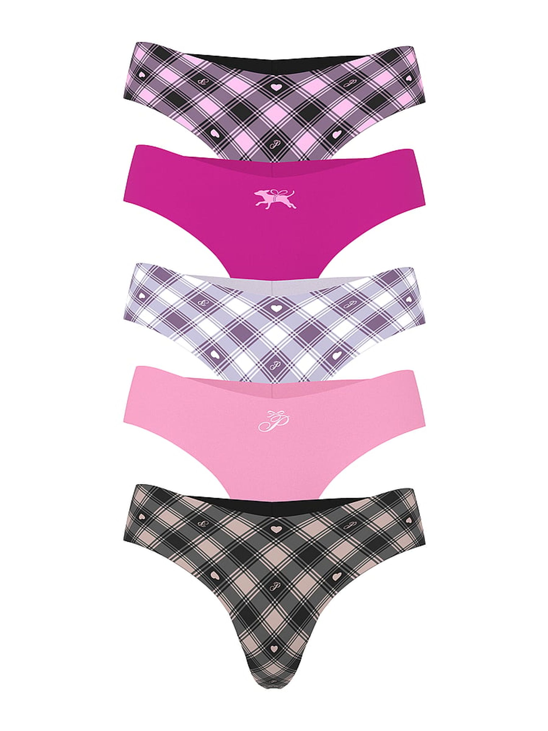 Heritage Pink Tartan Thong Knickers 5 Pack - Image 1 of 1
