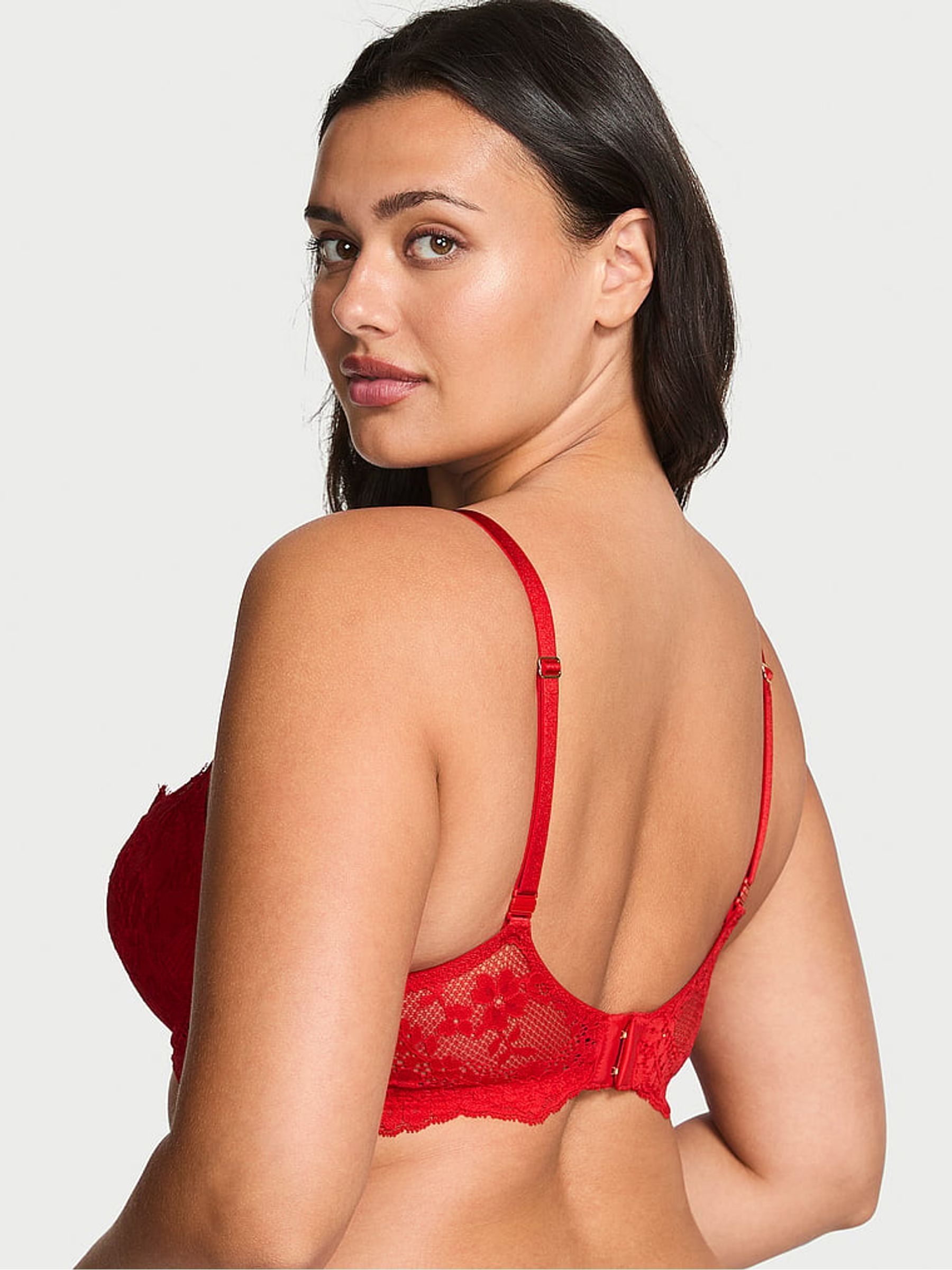 Bright Vermillion Red Unlined Balcony Lace Bra - Image 2 of 2