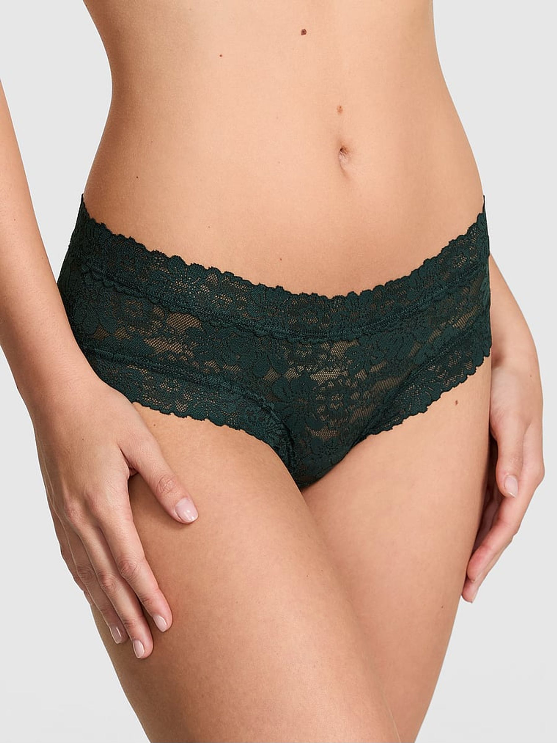 Deep Forest Green Cheeky Floral Lace Knickers - Image 1 of 2
