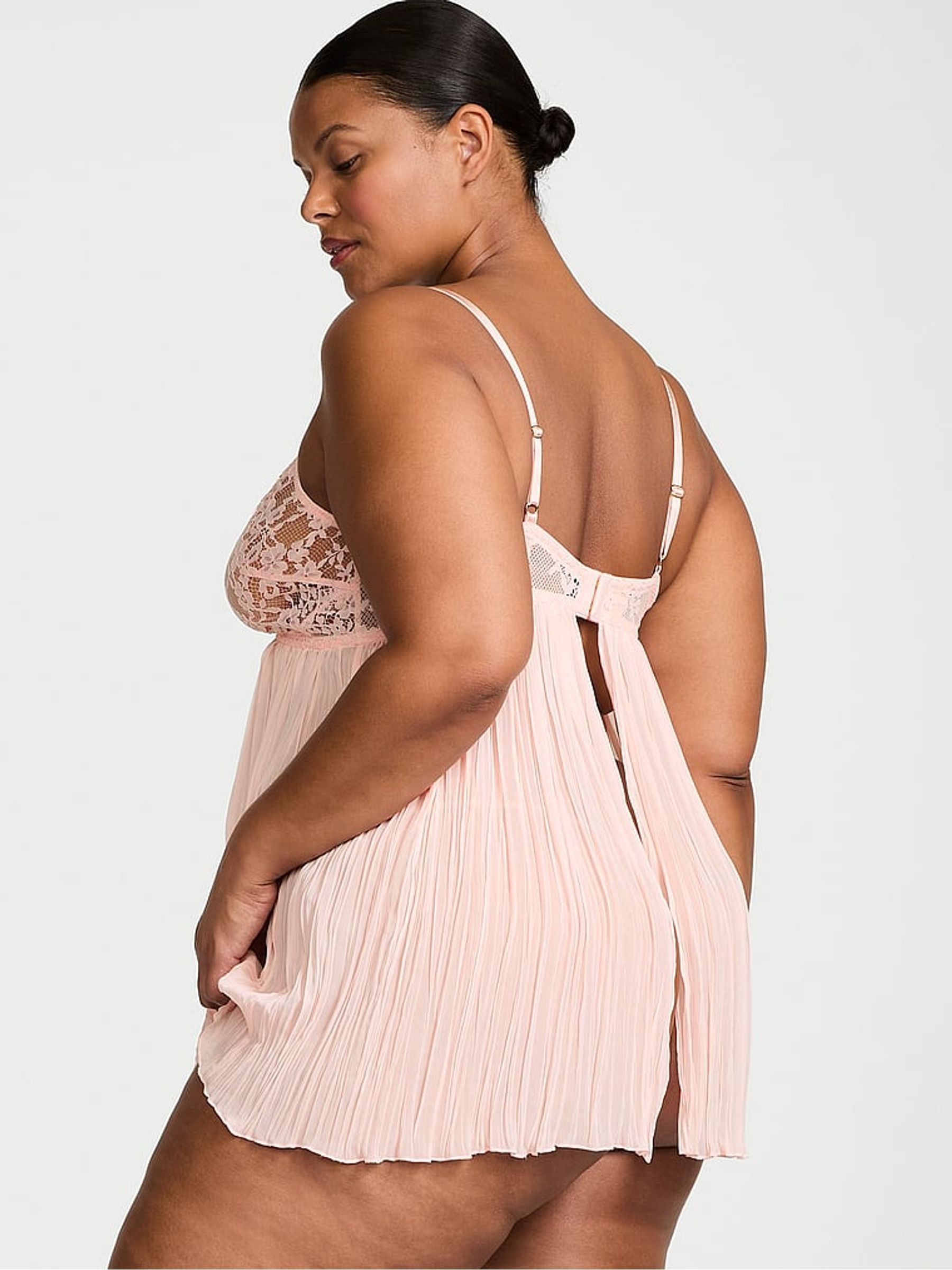 Purest Pink Lace Pleated Babydoll Set - Image 2 of 2