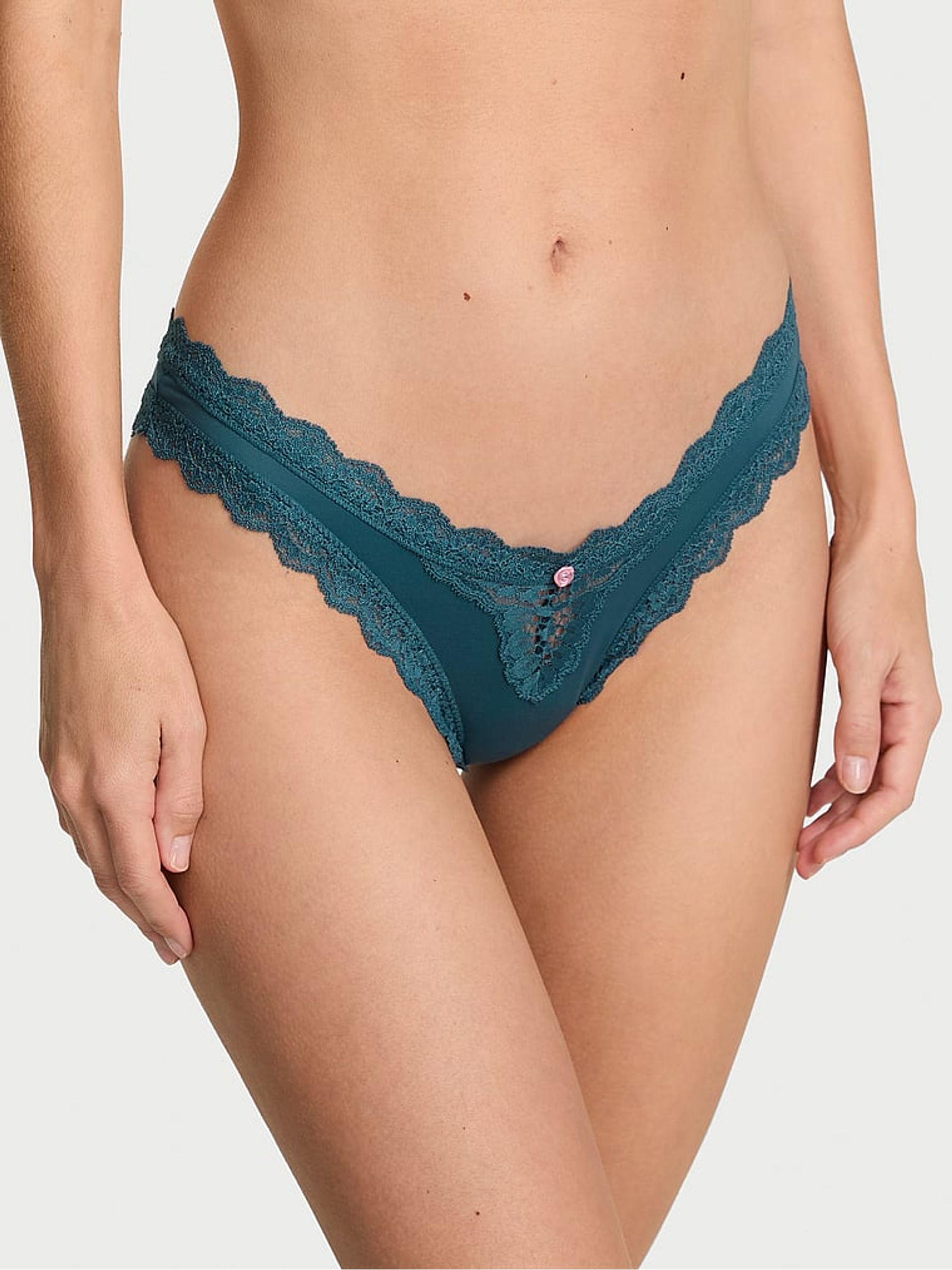 Teal Haze Blue Lace Trim Brazilian Knickers - Image 1 of 3 Teal Haze Blue Lace Trim Brazilian Knickers - Image 1 of 3