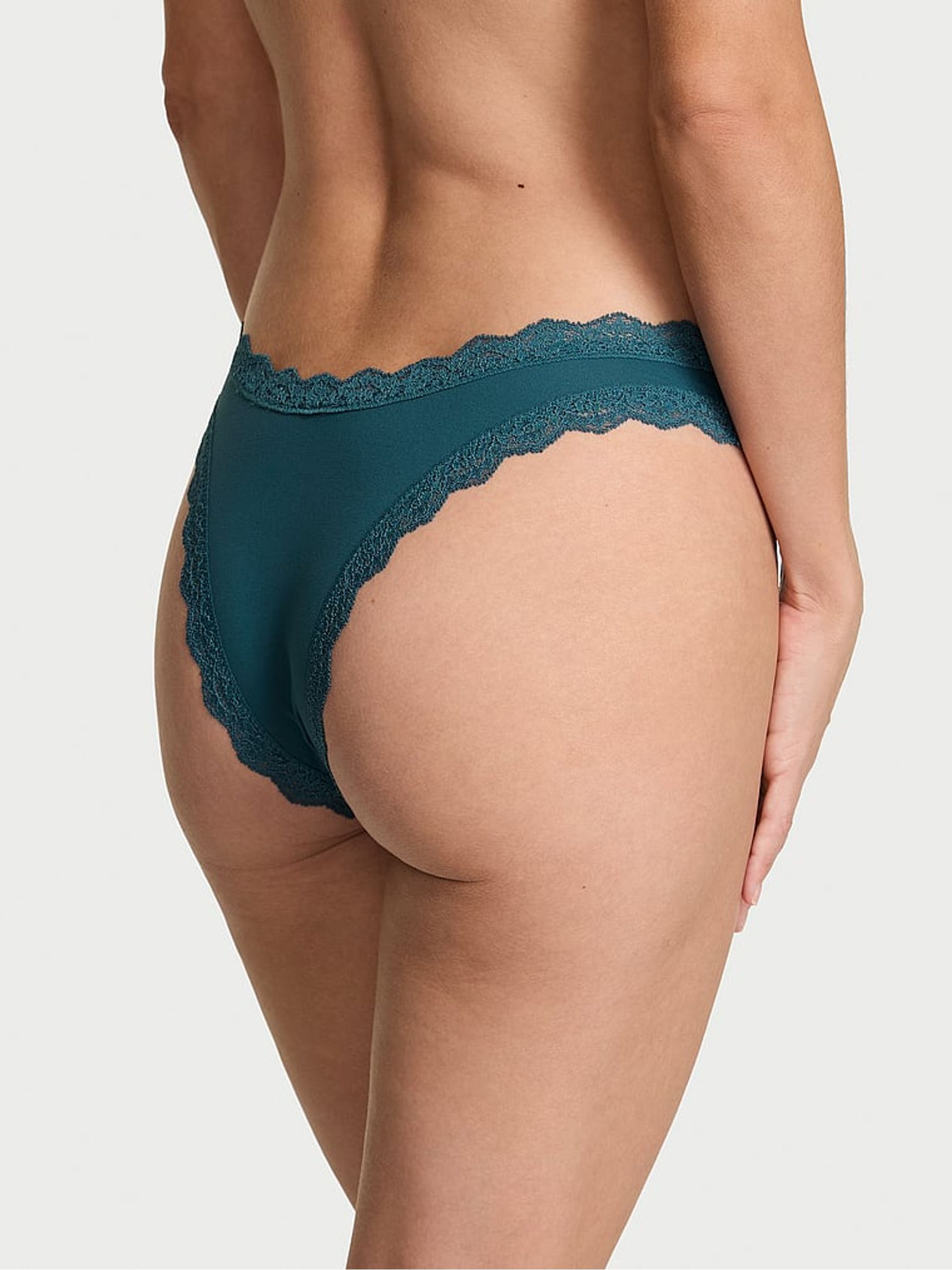 Teal Haze Blue Lace Trim Brazilian Knickers - Image 2 of 3