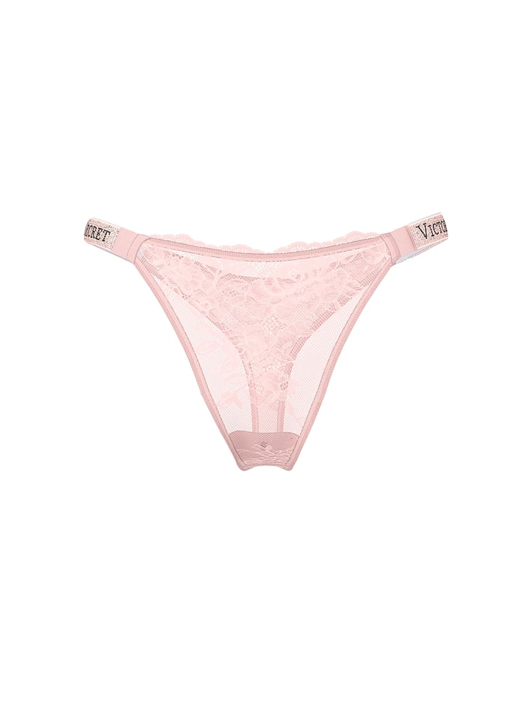 Angel Pink Thong Shine Strap Lace Knickers - Image 1 of 1